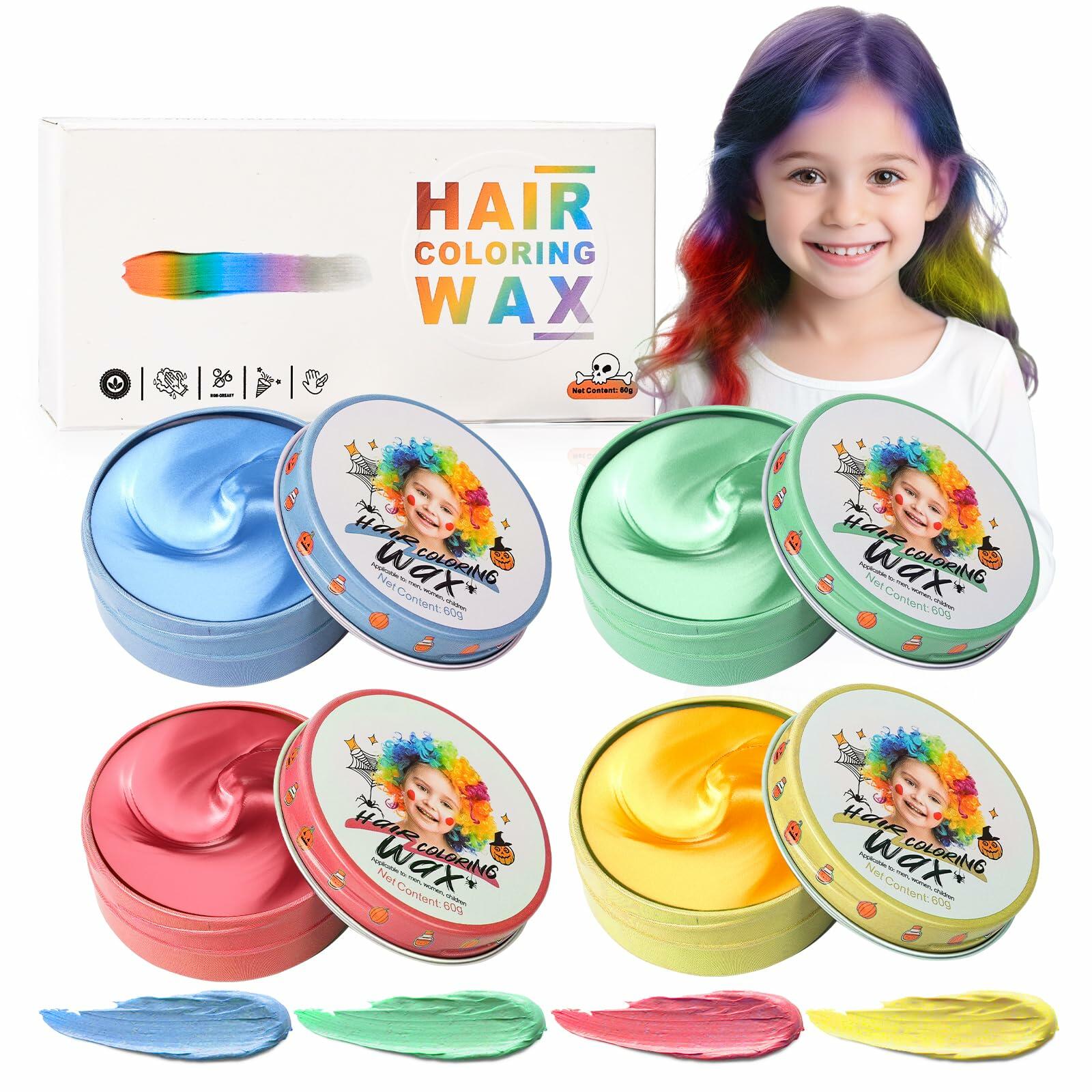 4 Colors Temporary Hair Wax for Kids Blue Green Red Gold Washable Hair Dye