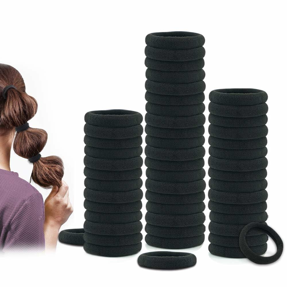 50PCS Black Cotton Hair Ties for Women & Girls Soft Stretchy Ponytail Holders