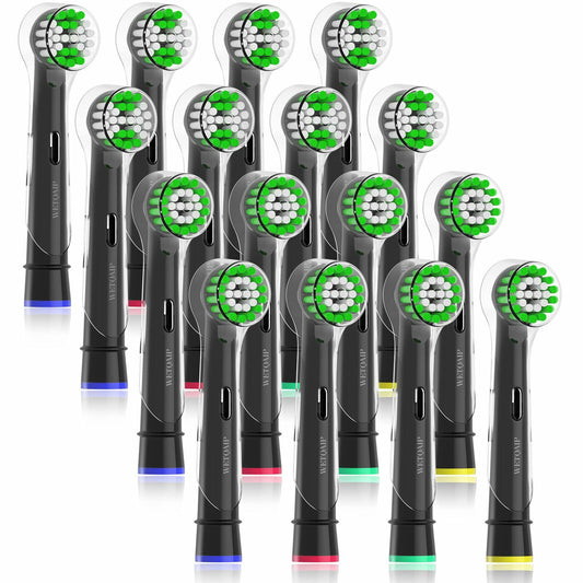 Wetqaip Replacement Heads 16pcs for Oral-B Braun Electric Toothbrush Black