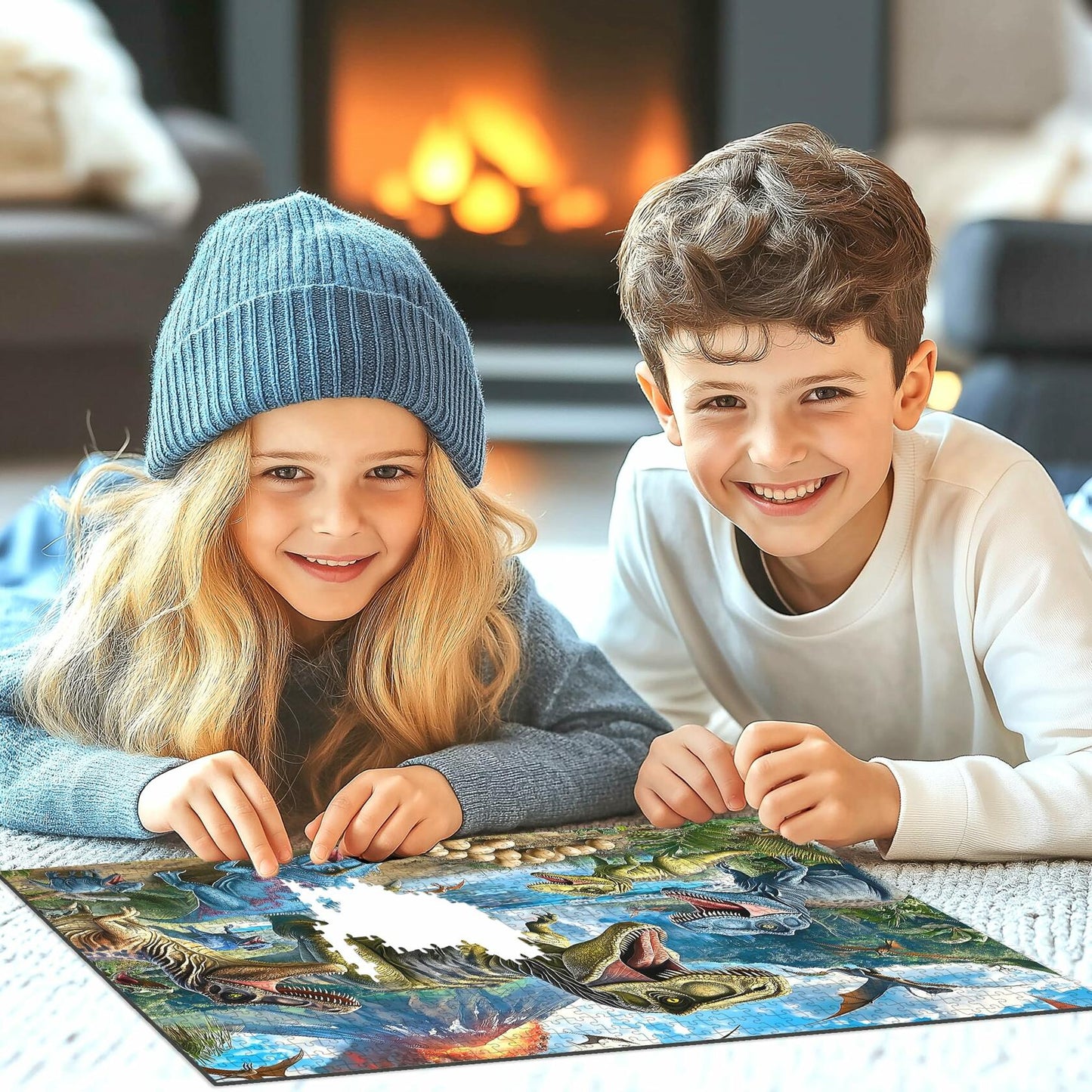 MINIWAN Dinosaur Floor Puzzle 200 Pieces Colorful Jurassic Park 19x13 in