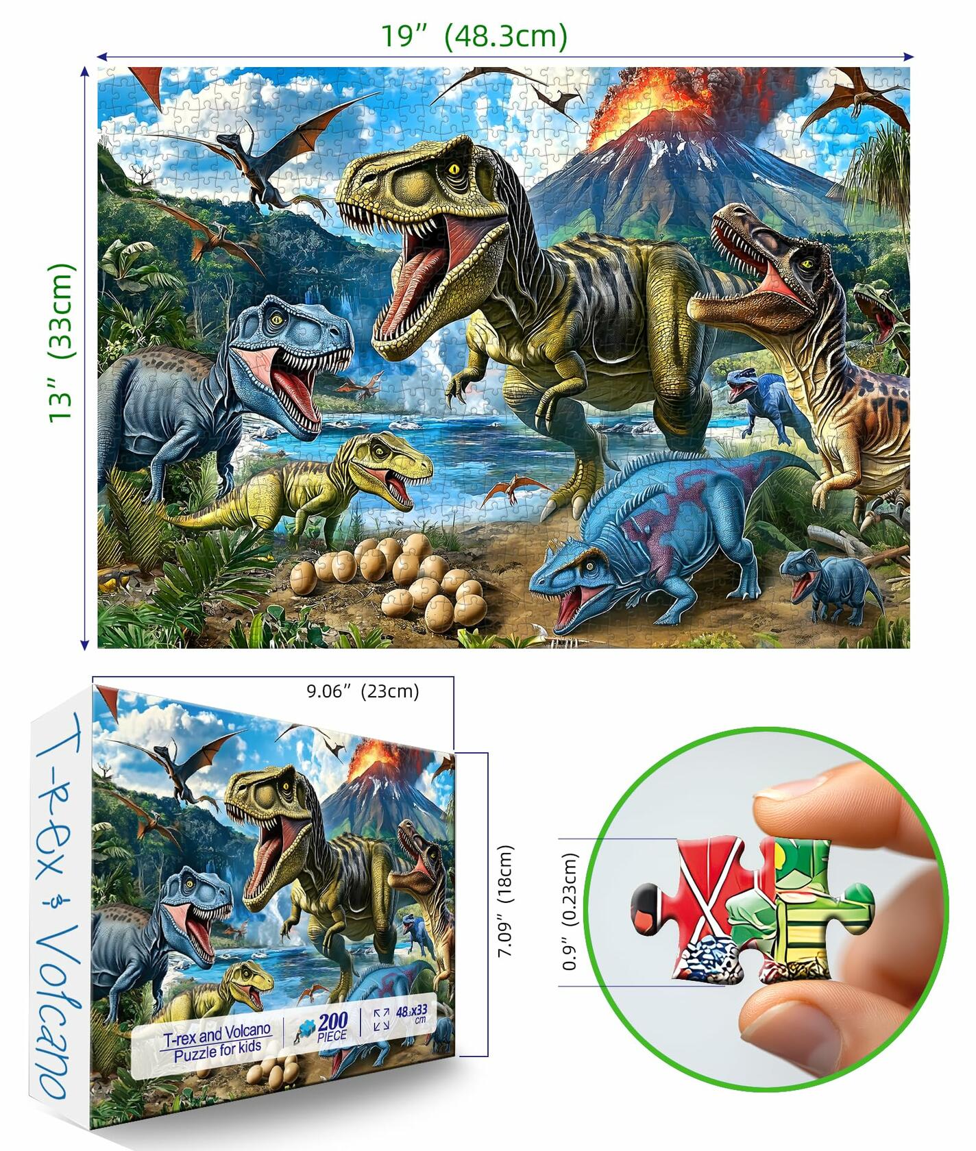 MINIWAN Dinosaur Floor Puzzle 200 Pieces Colorful Jurassic Park 19x13 in
