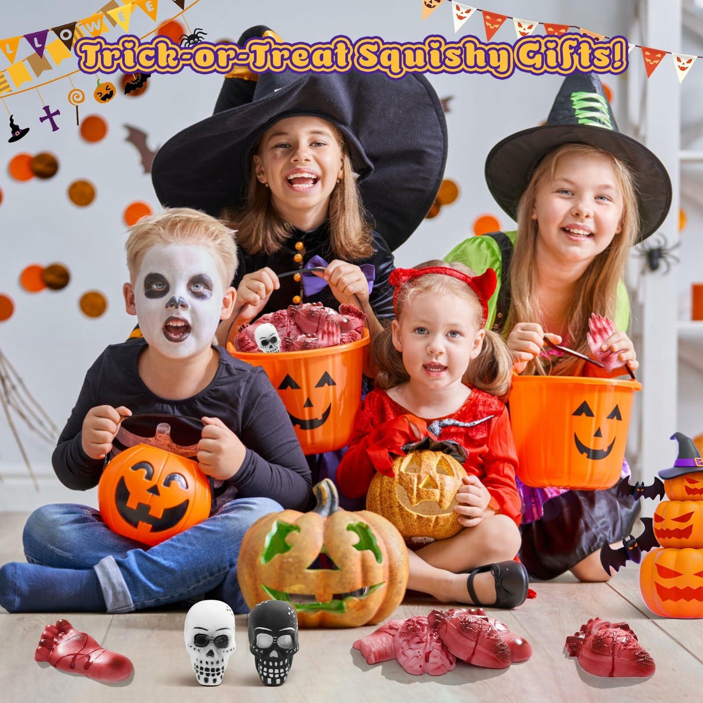 EUOCENK 6PCS Halloween Squishy Kit Stress Relief Toys Red White Black