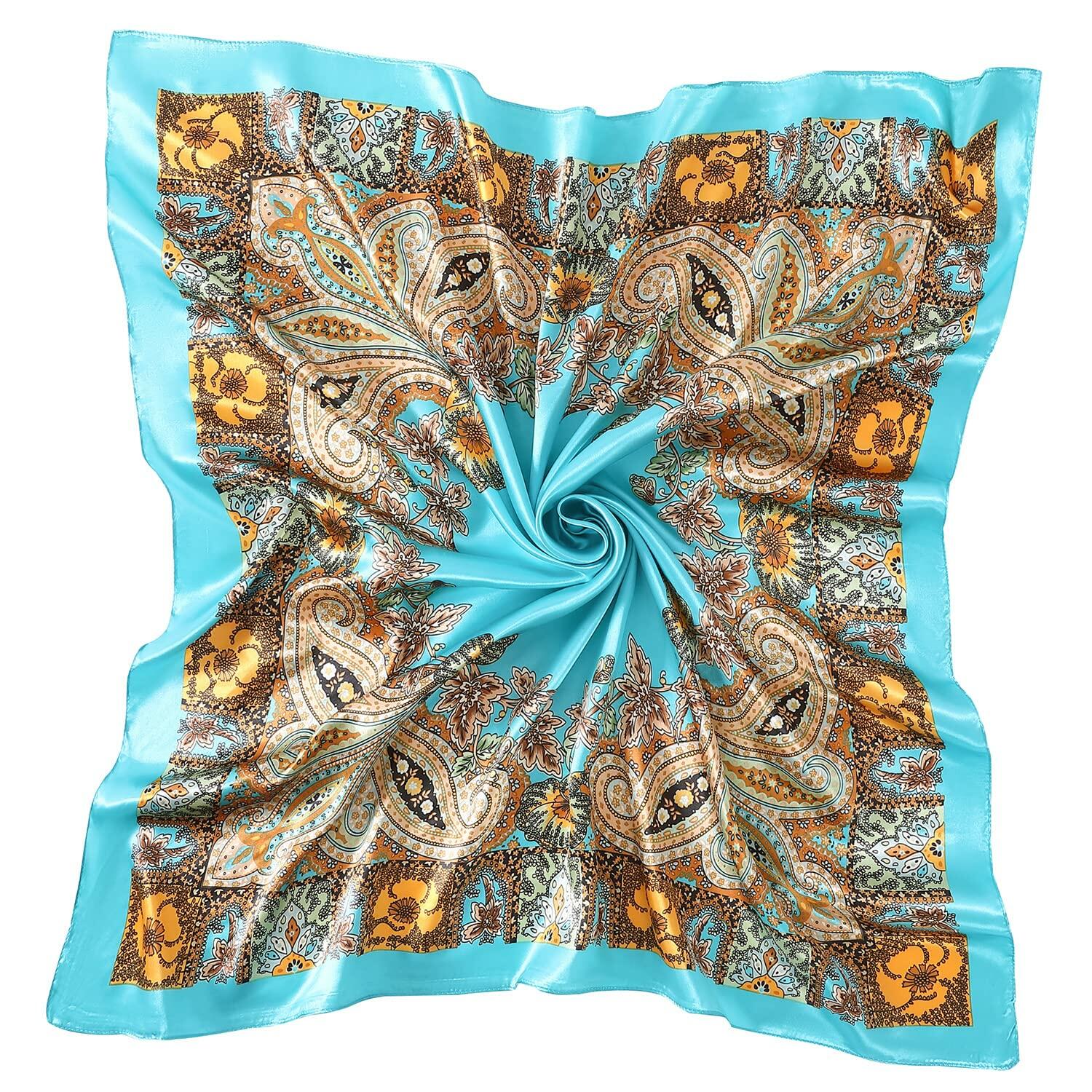 SHJINJU Women's Satin Square Silk Like Hair Scarf Wrap 35" 11-Style