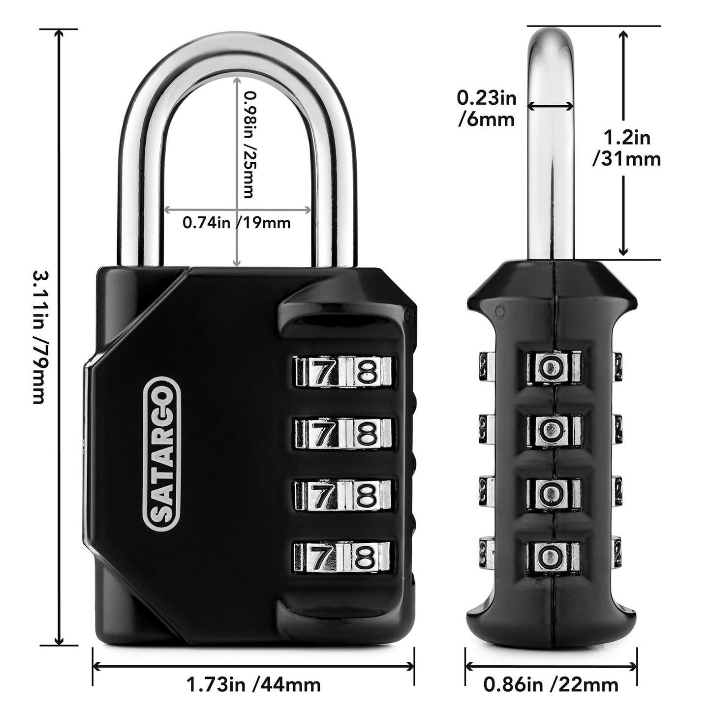 Satargo 4 Digit Combination Lock Cut Resistant Gym Padlock Yellow 2 Pack