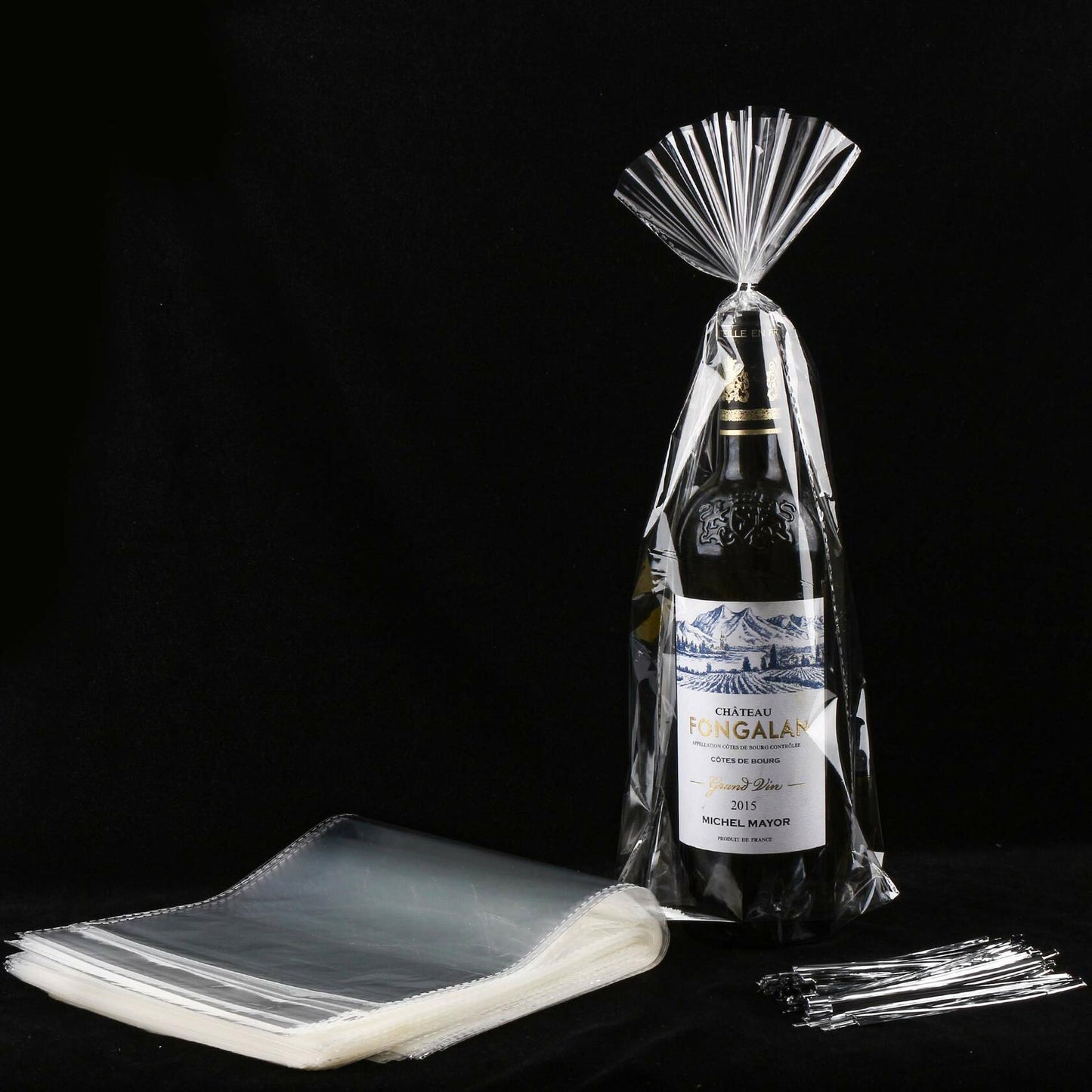 Kolewo4ever Wine Bottle Gift Bags Green Organza 8x16in 100pcs + 200 Twist Ties