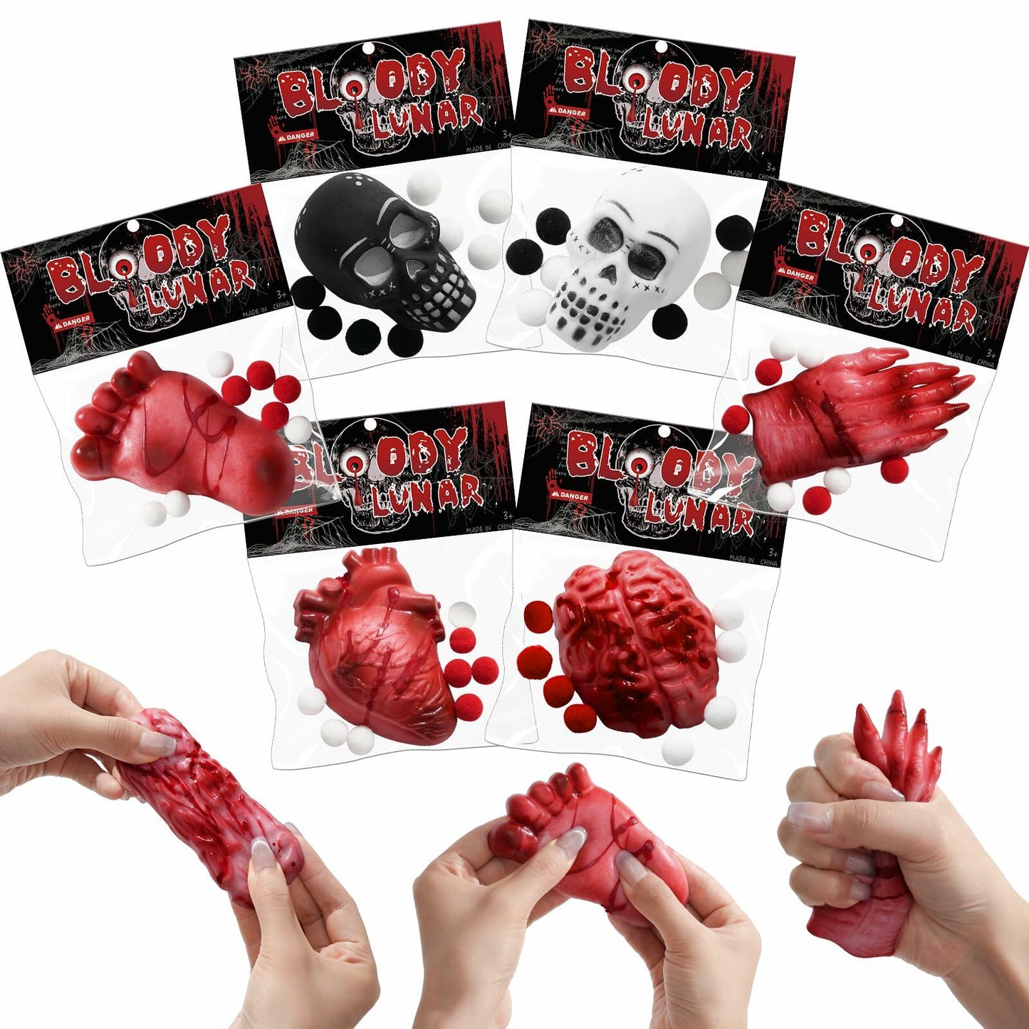 EUOCENK 6PCS Halloween Squishy Kit Stress Relief Toys Red White Black