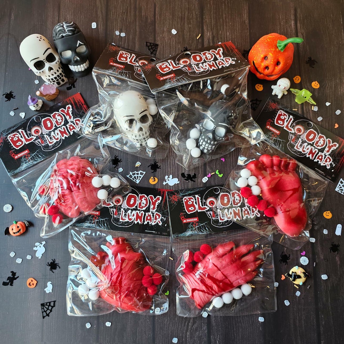 EUOCENK 6PCS Halloween Squishy Kit Stress Relief Toys Red White Black