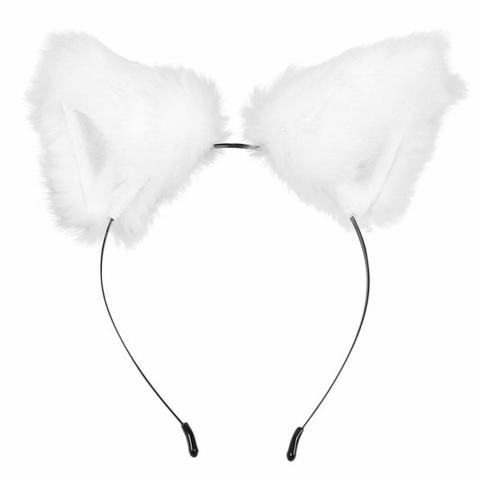 Jinshining White Cat Fox Ears Cosplay Headband with Bells Faux Fur Unisex