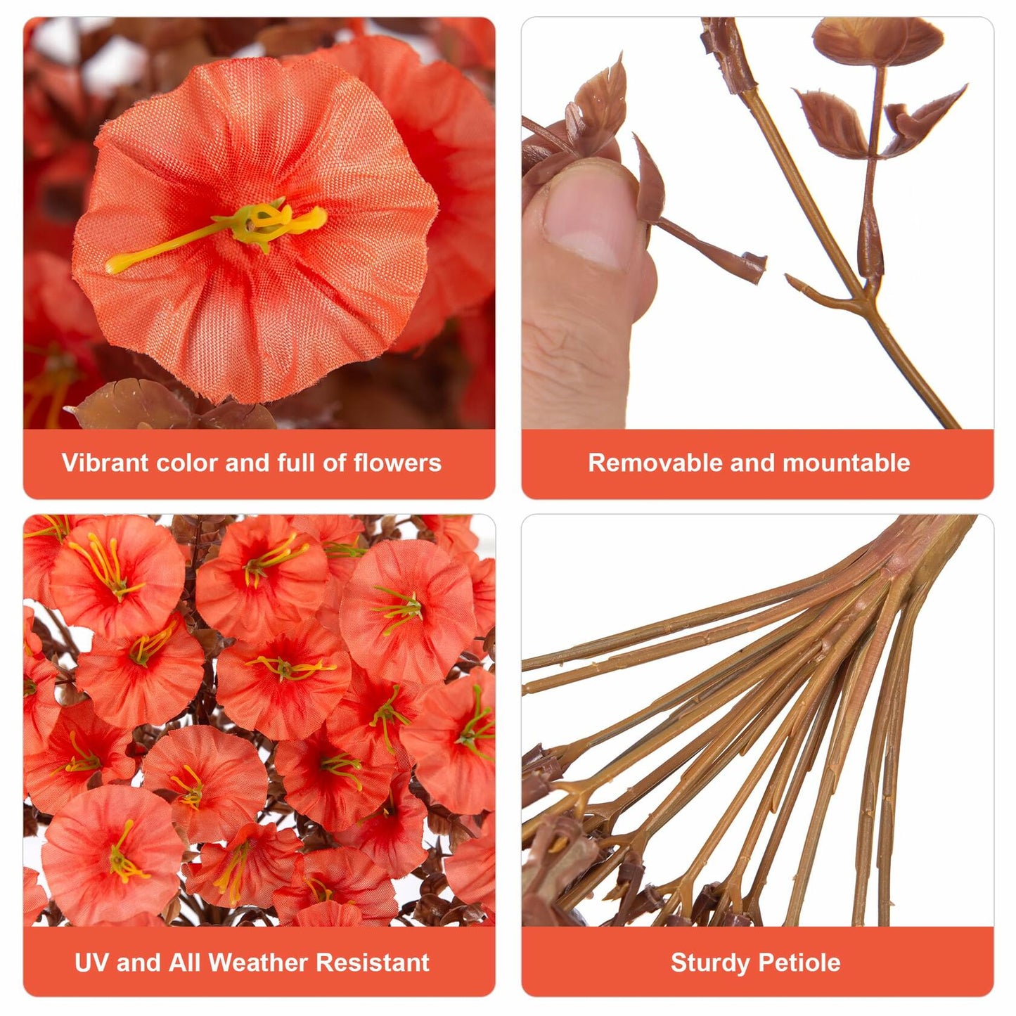 HyeFlora Fake Mums Artificial Fall Hanging Flowers 2 PCS Orange Brown Leaves