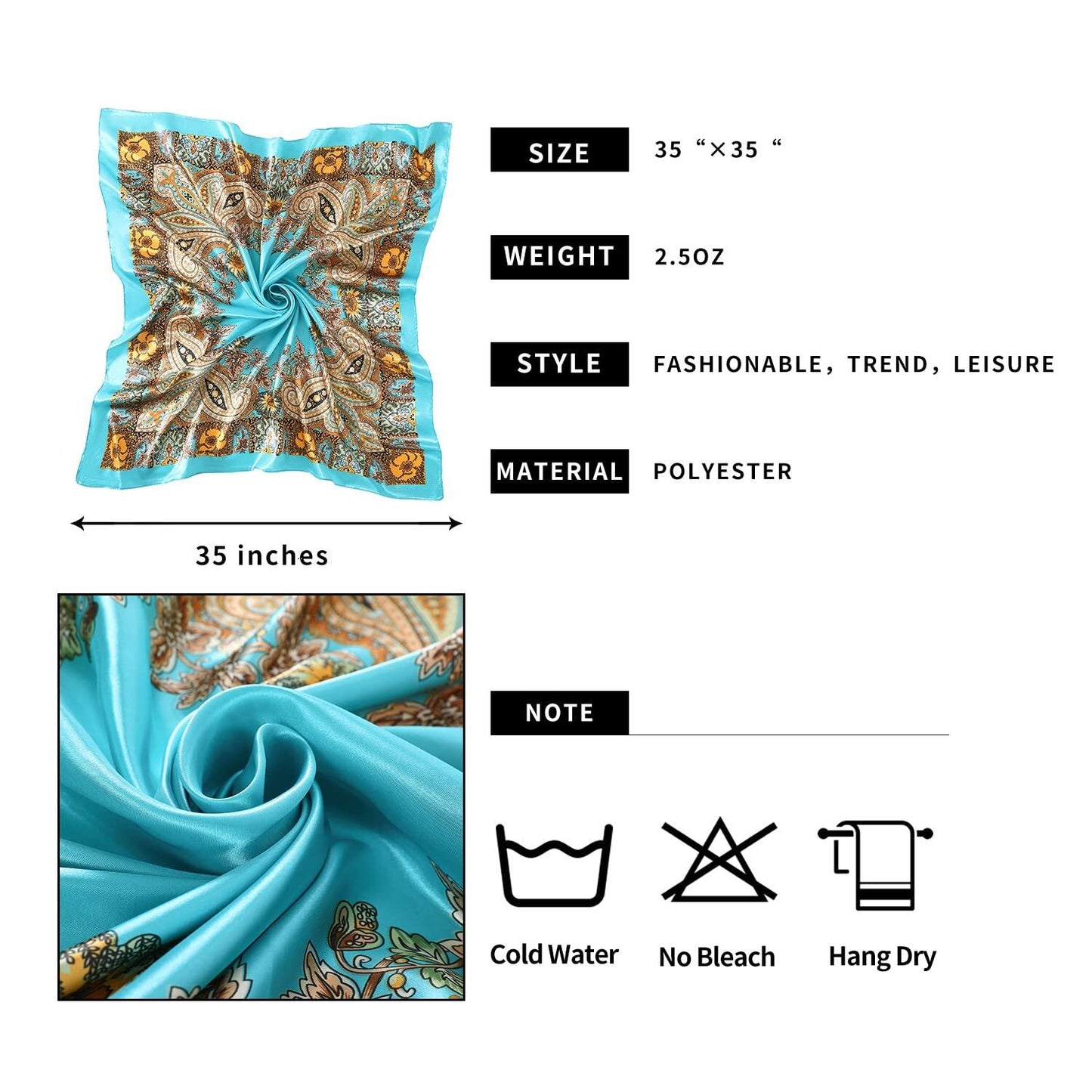 SHJINJU Women's Satin Square Silk Like Hair Scarf Wrap 35" 11-Style