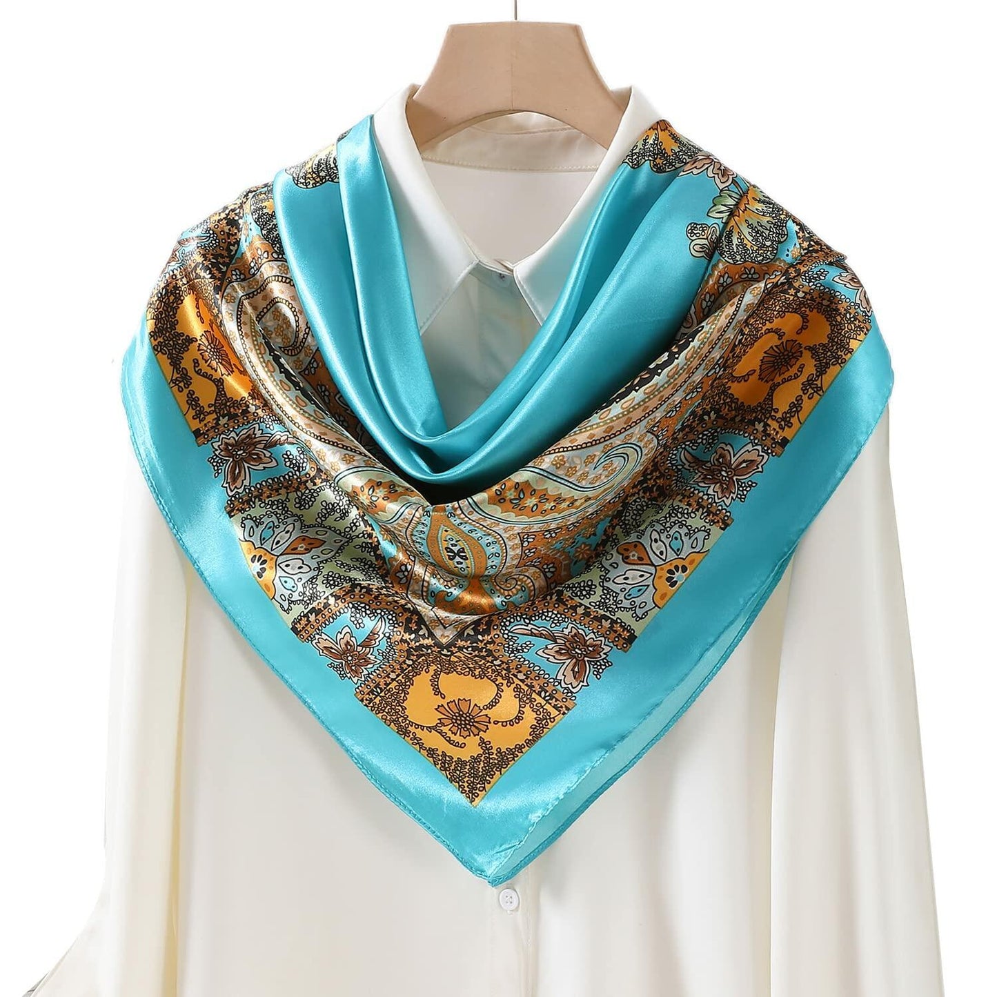 SHJINJU Women's Satin Square Silk Like Hair Scarf Wrap 35" 11-Style