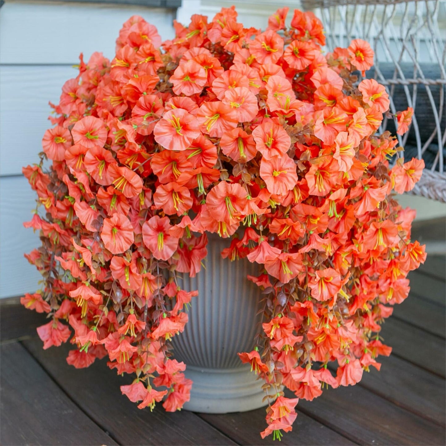 HyeFlora Fake Mums Artificial Fall Hanging Flowers 2 PCS Orange Brown Leaves