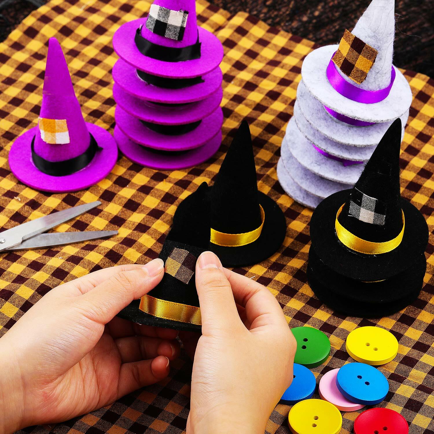 Geyoga 18pcs Halloween Mini Witch Hats Colorful Small Felt Party Decor