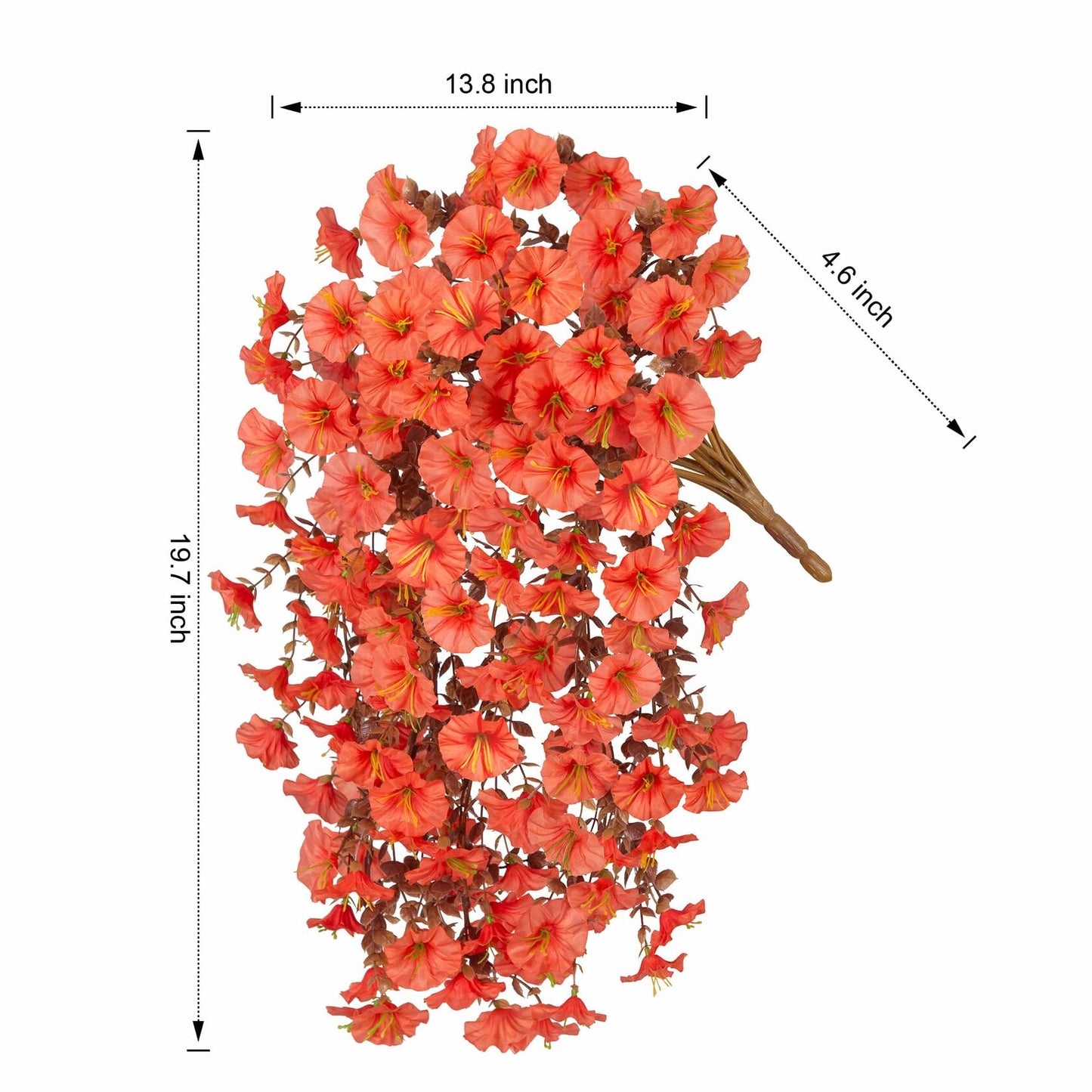 HyeFlora Fake Mums Artificial Fall Hanging Flowers 2 PCS Orange Brown Leaves