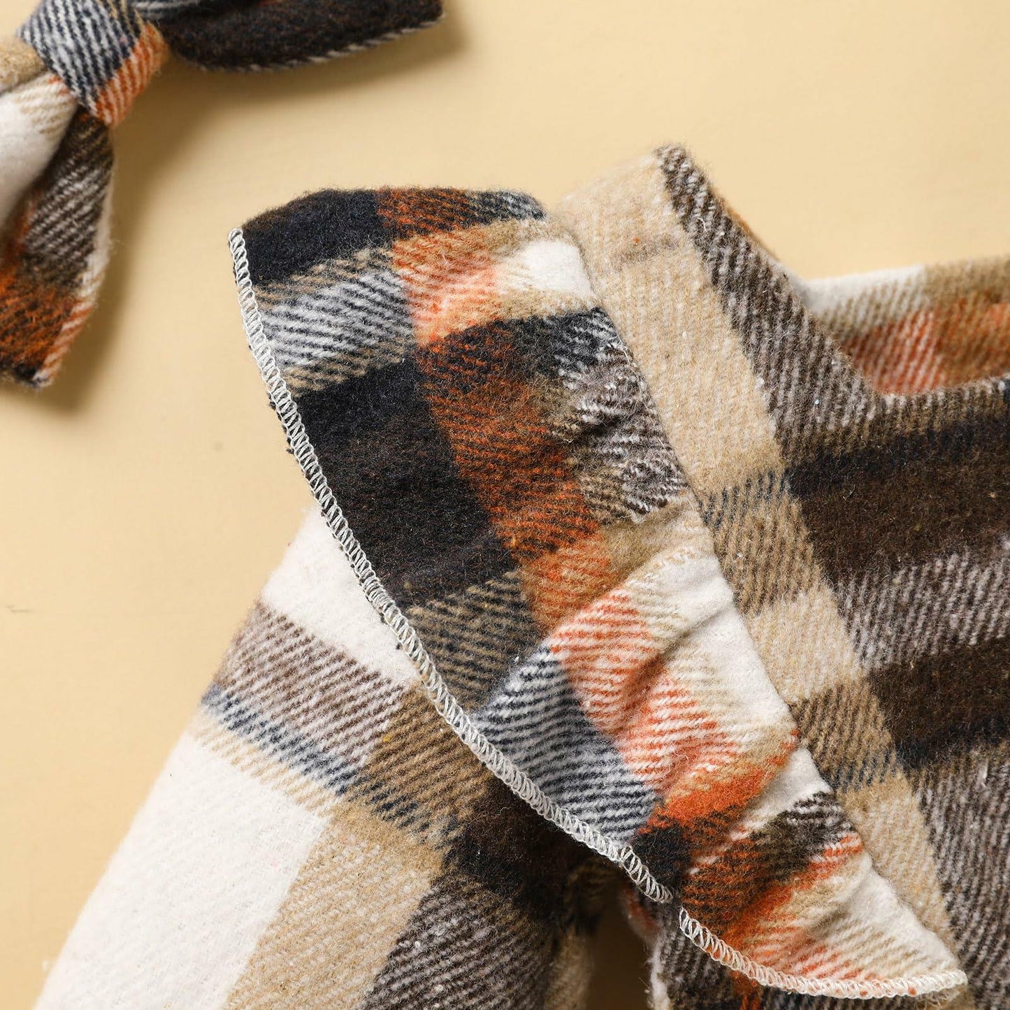 TITKKOP Baby Girl Plaid Romper Dress Bow Headband Khaki Size 6-12M