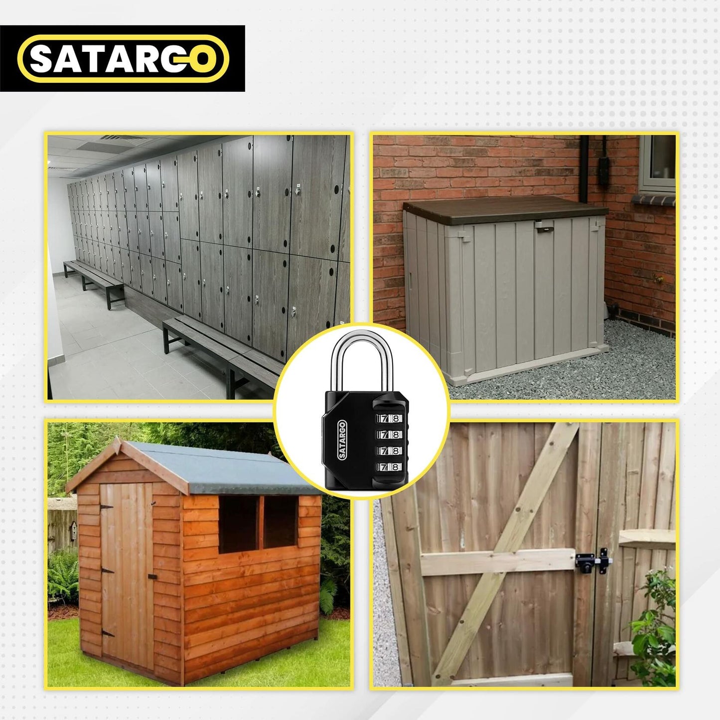 Satargo 4 Digit Combination Lock Cut Resistant Gym Padlock Yellow 2 Pack