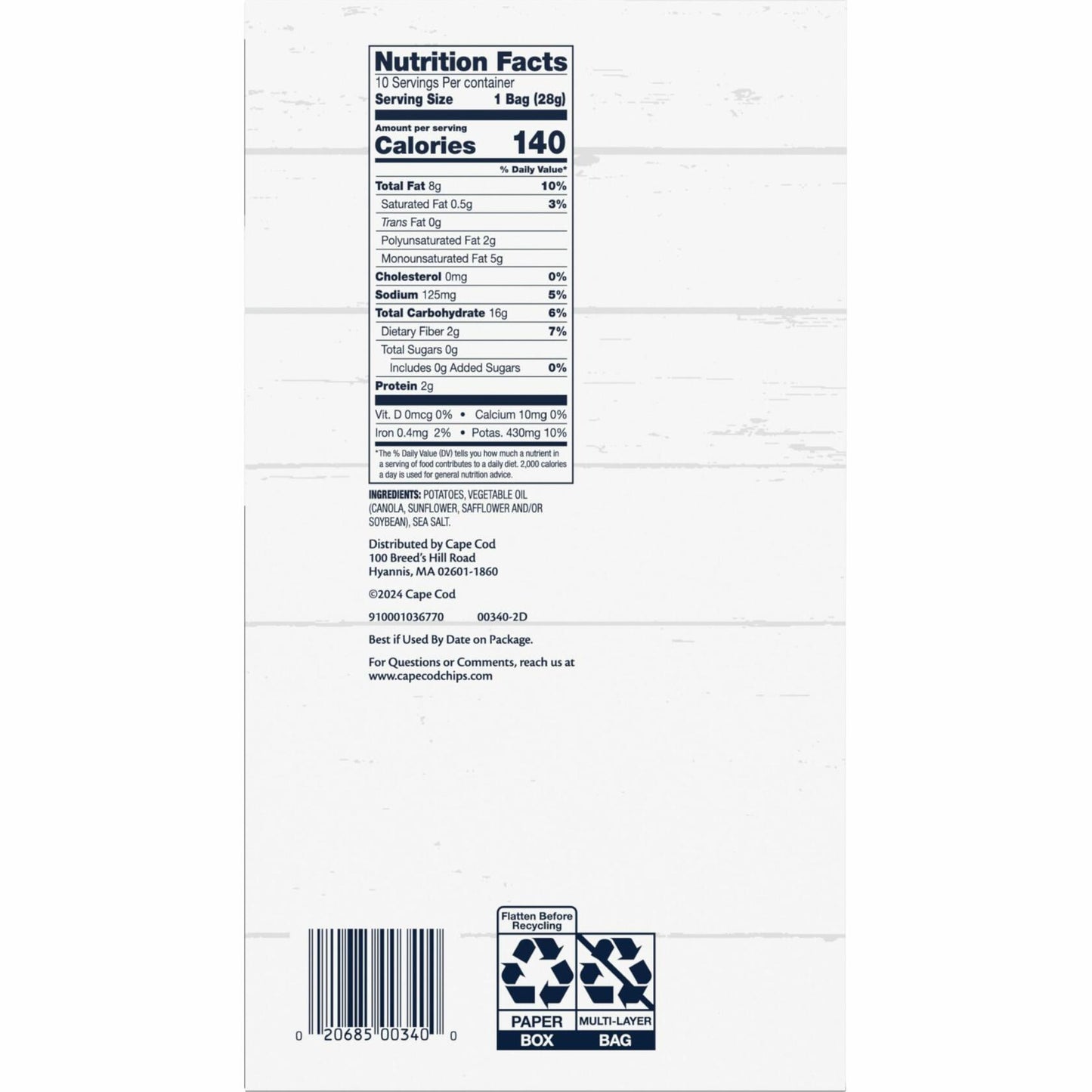 Cape Cod Original Chips 10 Count 1 Oz Bag Kettle Cooked Potato Snacks OPEN BOX