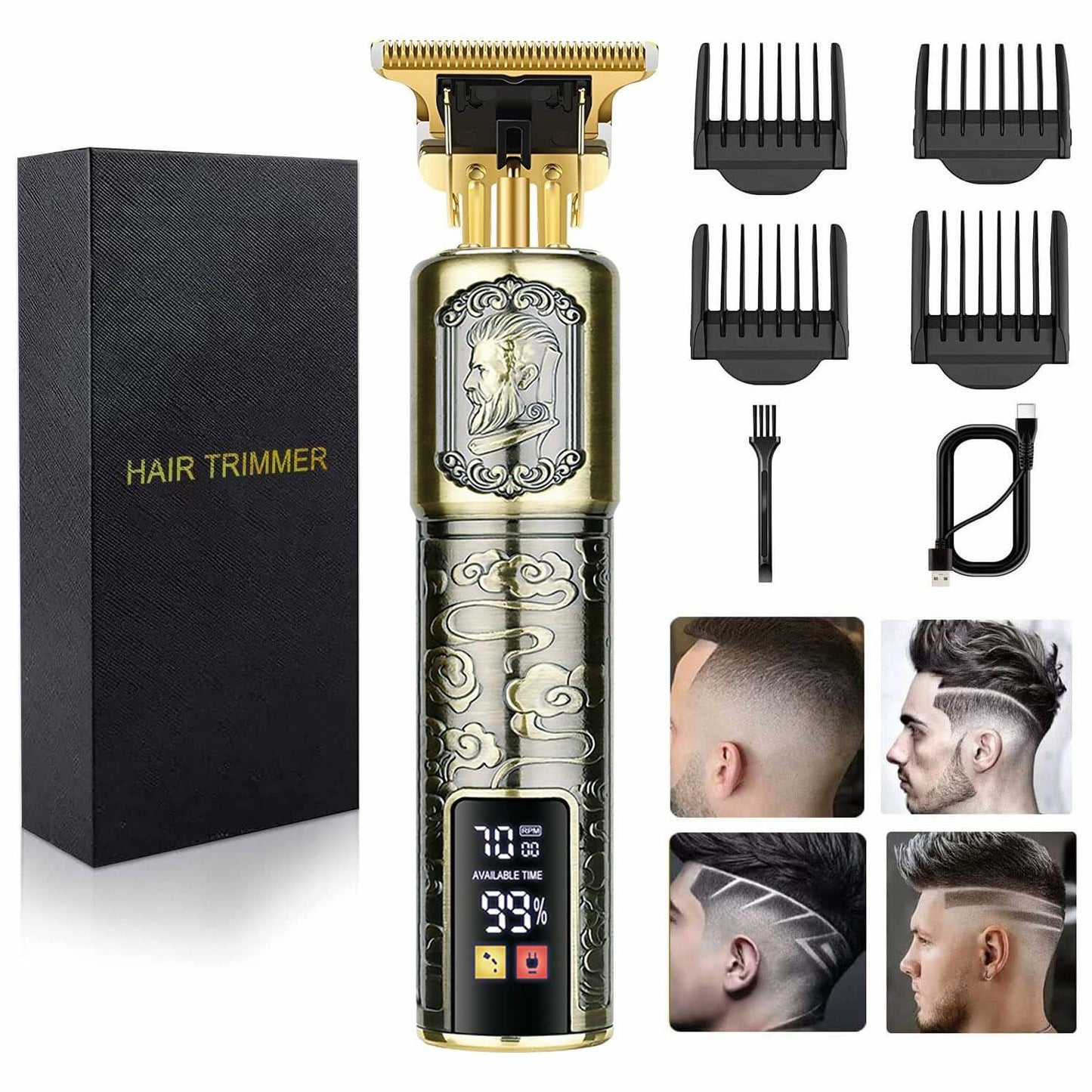 Hilandkom Hair Clippers Men Cordless T-Blade Trimmer Rechargeable LCD Figure-03