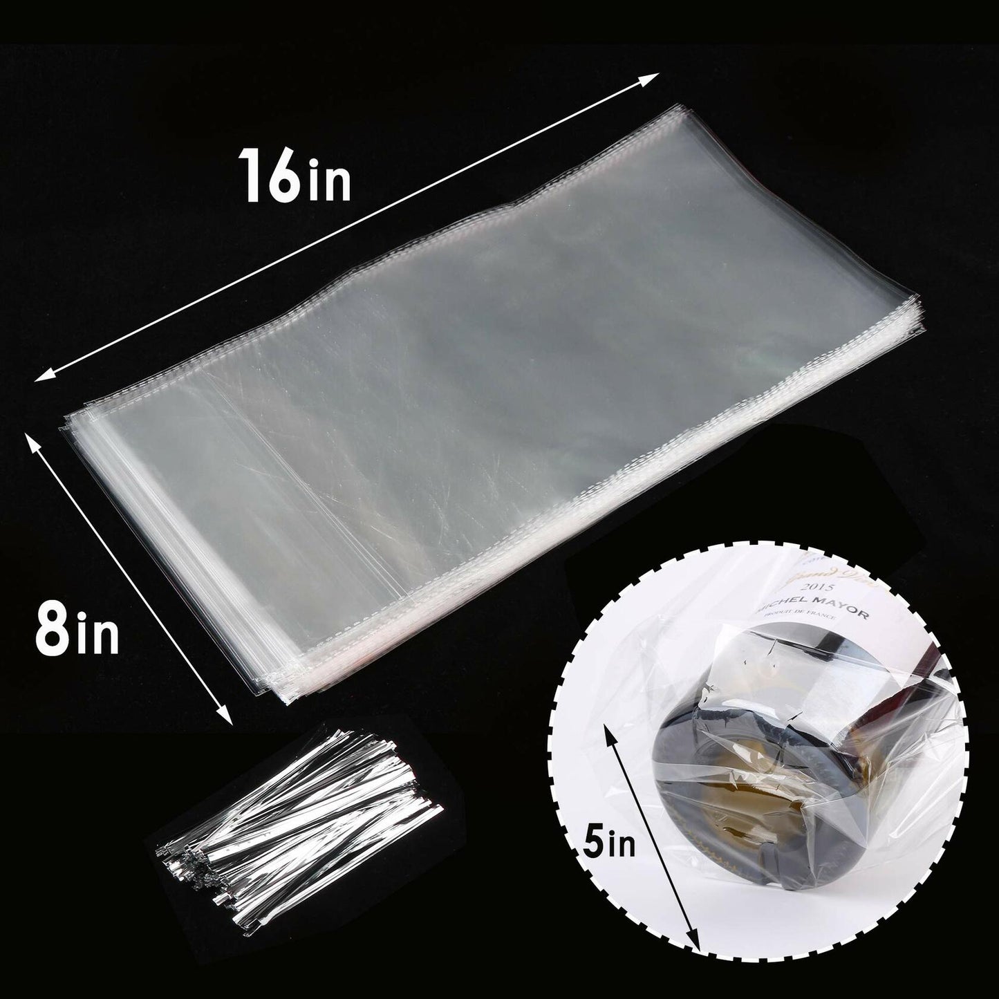 Kolewo4ever Wine Bottle Gift Bags Green Organza 8x16in 100pcs + 200 Twist Ties