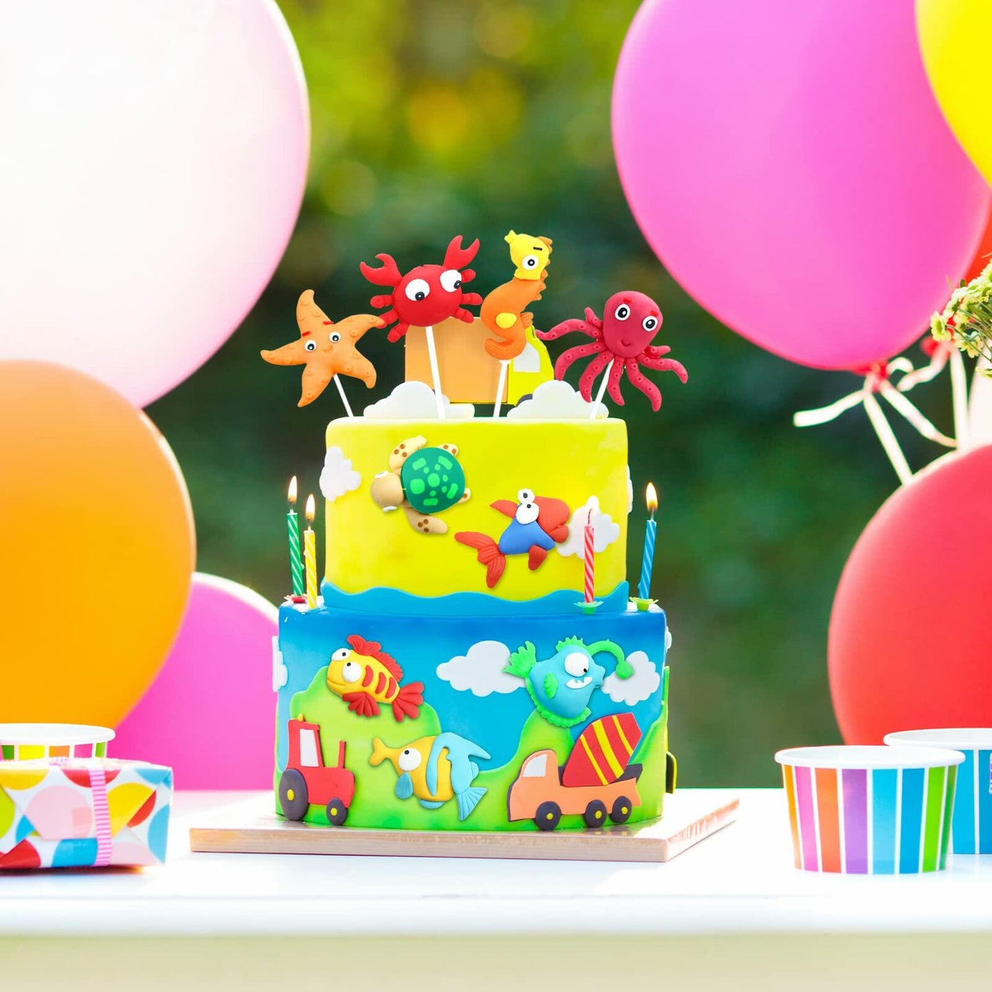 Yulejo 10 Pcs Dinosaur Cake Toppers Clay Jungle Safari Party Decor 2-3in