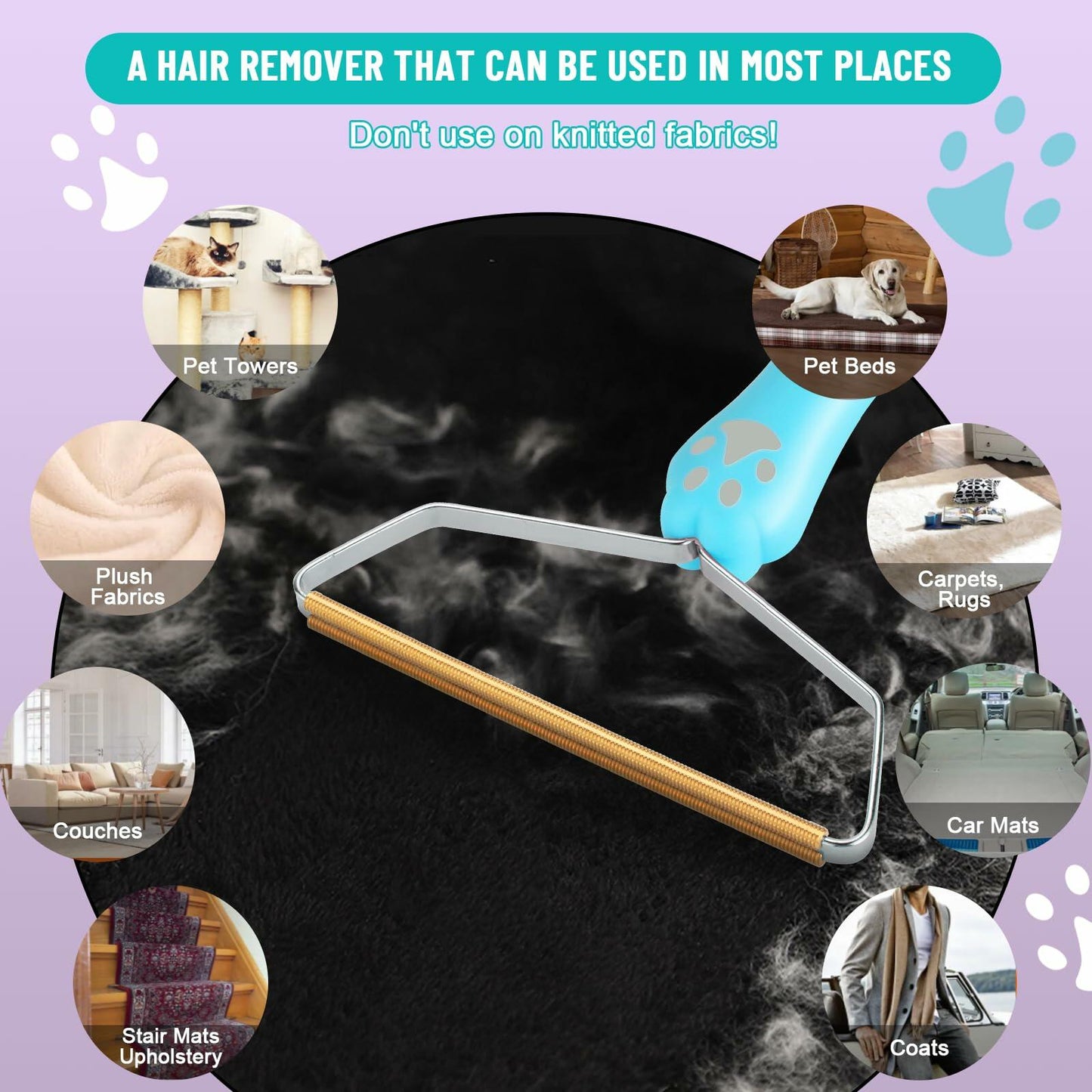 Qiguet Pet Hair Remover Carpet Scraper Fur Remover Tool Black