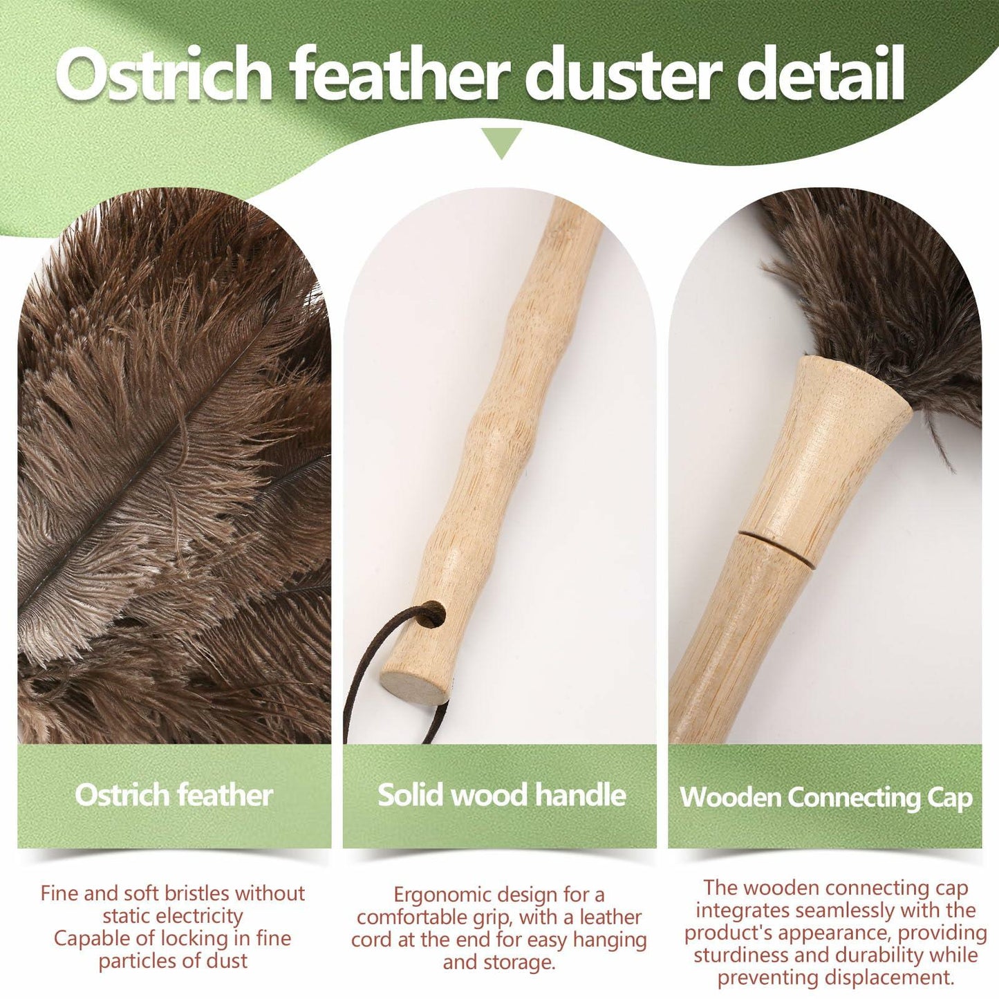 Greenfeather Small Ostrich Feather Duster 16in Wooden Handle 2 Pack