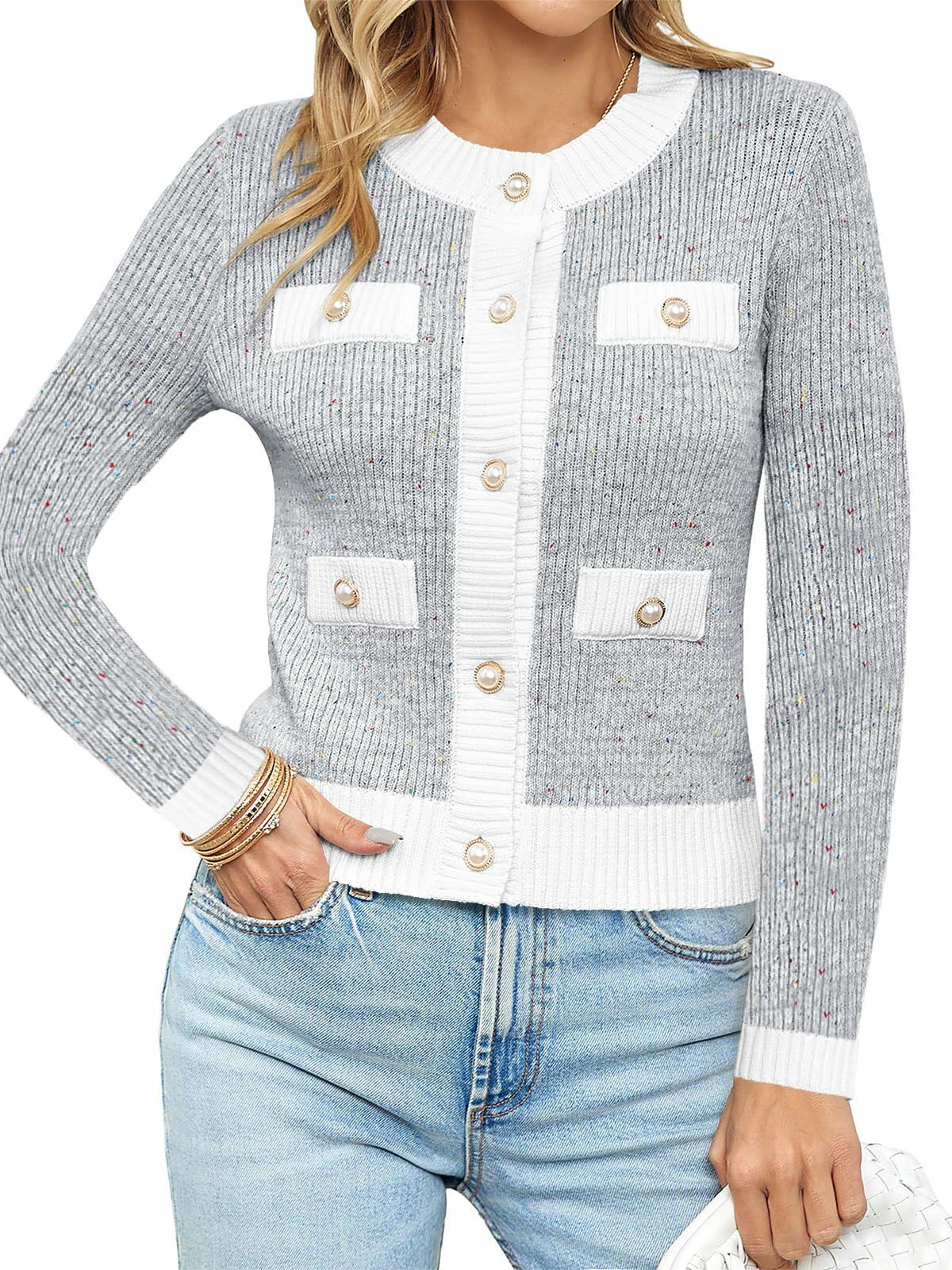 Langwyqu Womens Long Sleeve Button Down Cardigan Sweater Grey Size XL