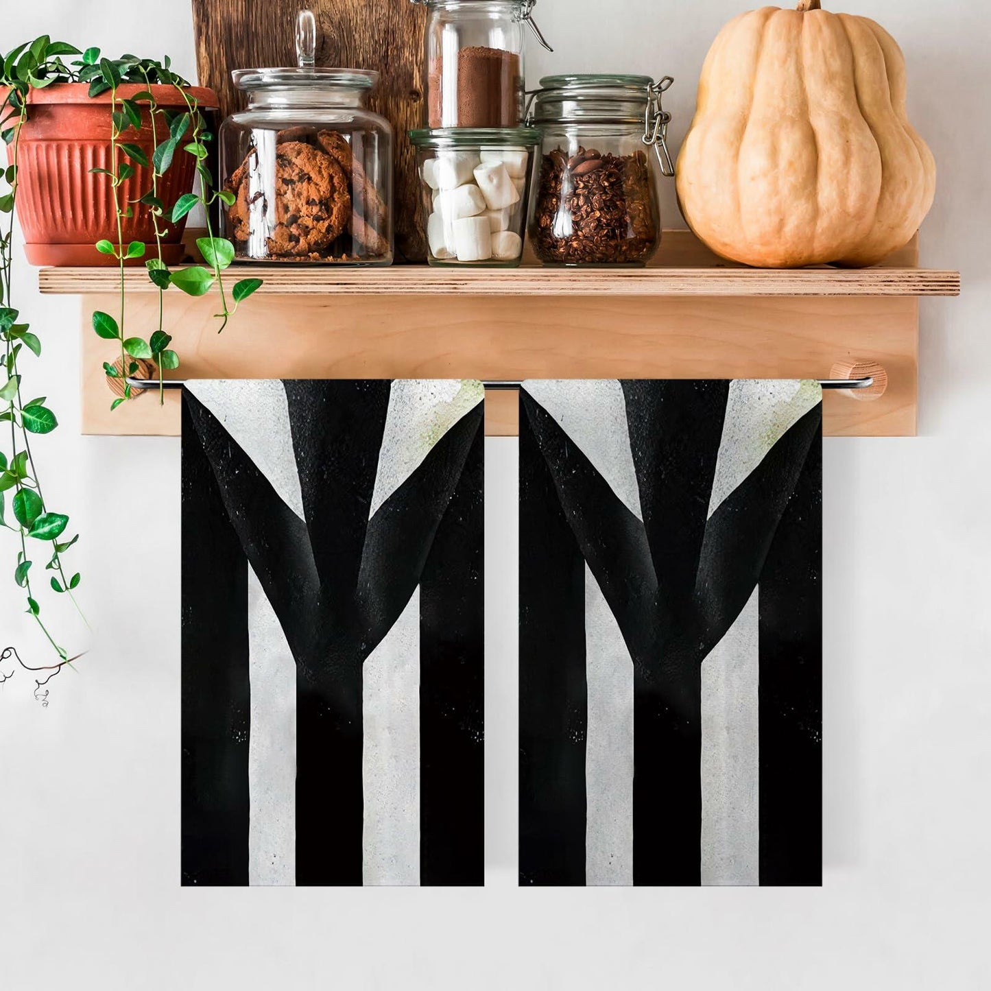 Jiudungs Halloween Kitchen Towels Set of 2 Black White Stripe 18x26 Inch