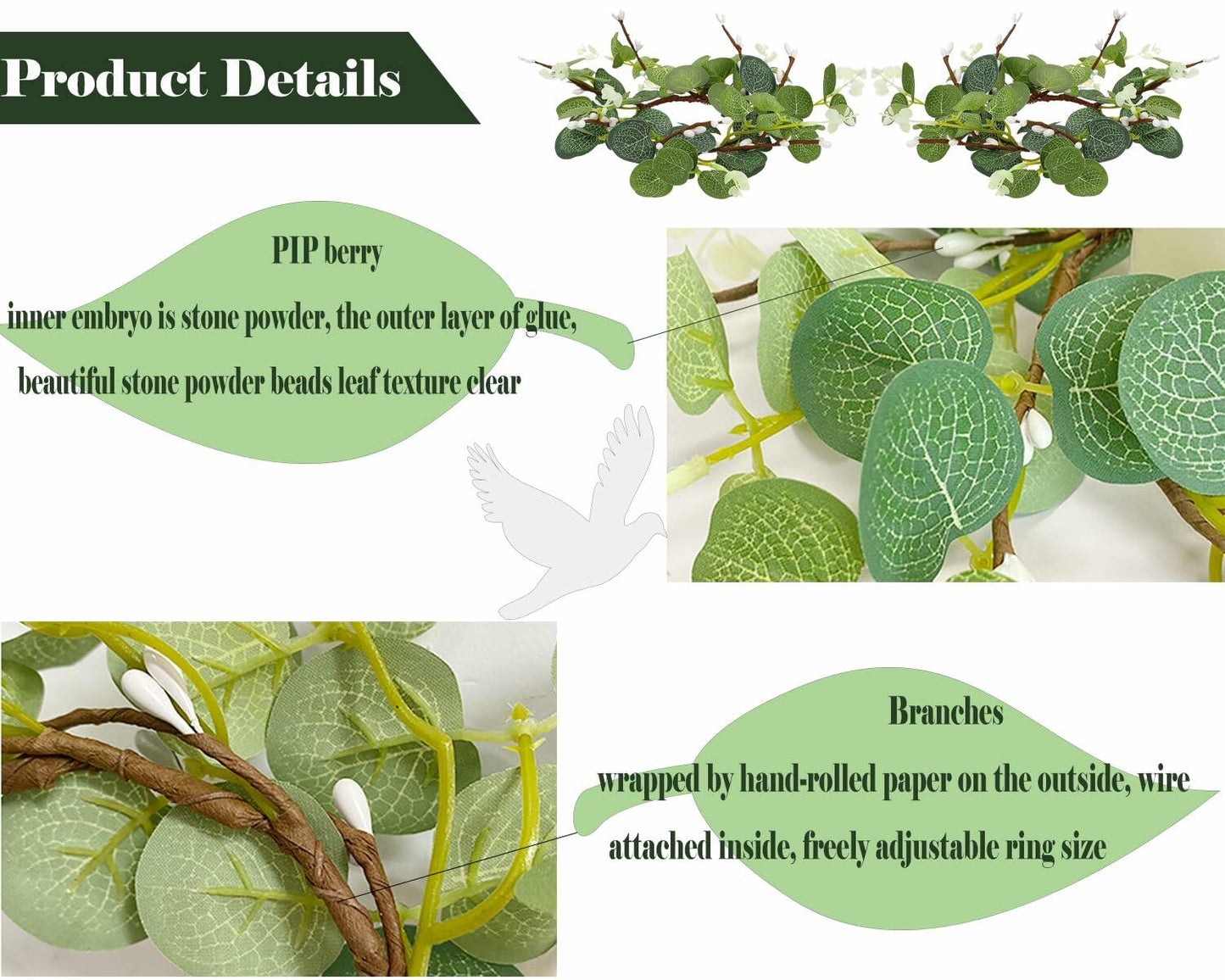 CARMELIT Easter Candle Ring Wreaths 15x15cm Artificial Eucalyptus Green 2 Pcs