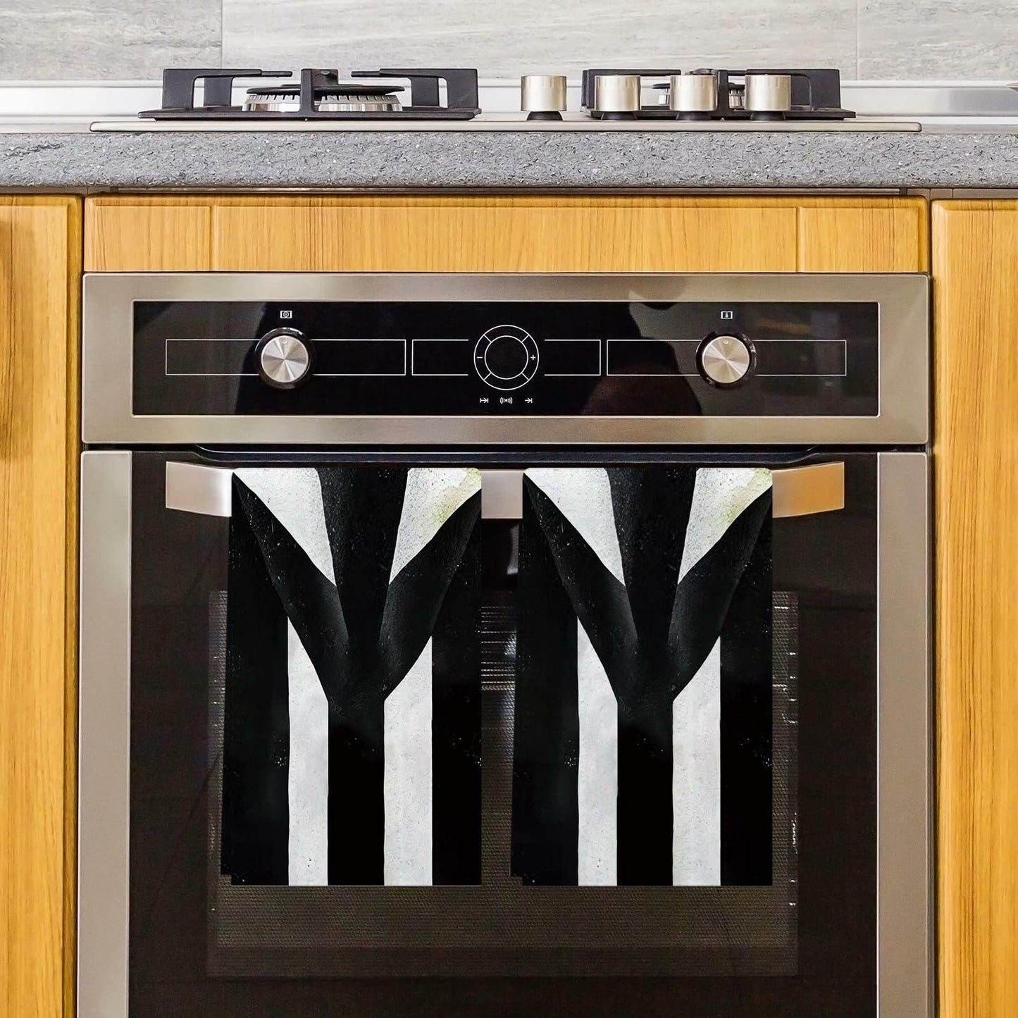 Jiudungs Halloween Kitchen Towels Set of 2 Black White Stripe 18x26 Inch