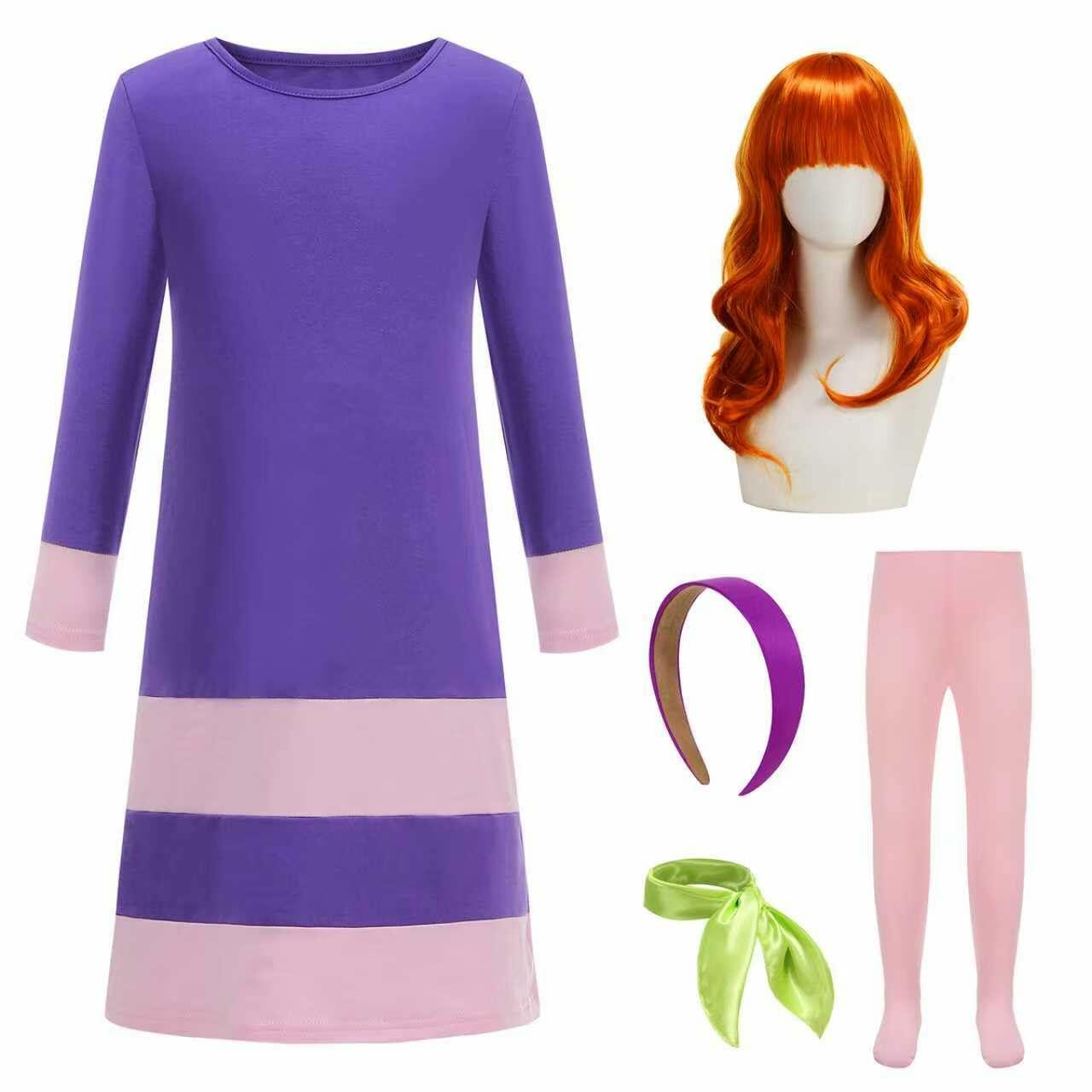 ROSADAGE Girls Daphne Halloween Costume Dress Purple Size 130 (6-7T)