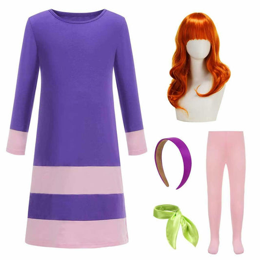 ROSADAGE Girls Daphne Halloween Costume Dress Purple Size 130 (6-7T)