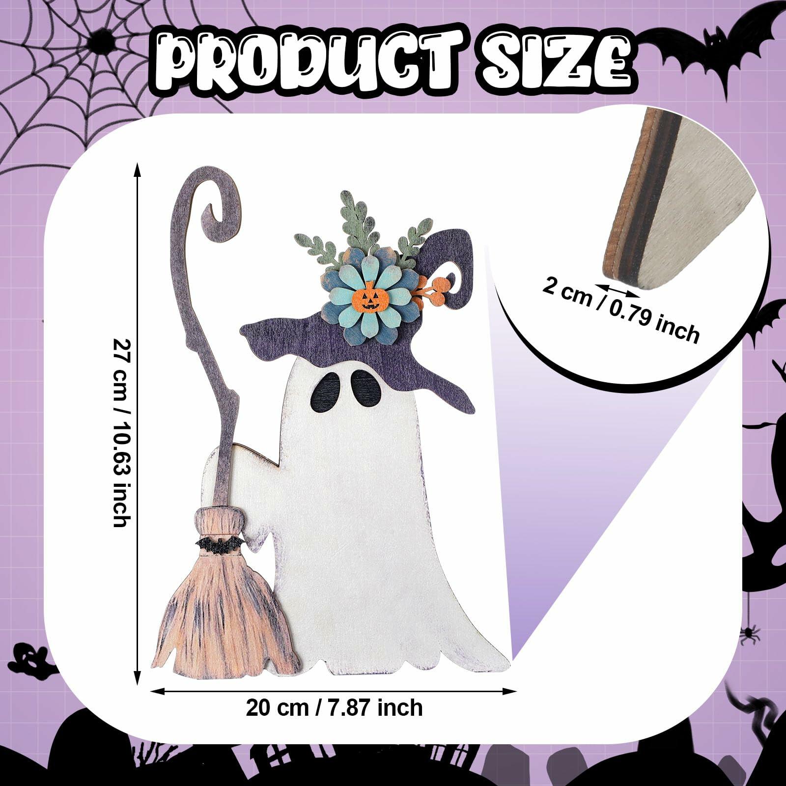 Yousoontic Wooden Halloween Ghost Witch Tabletop Decor 11x7.9in Black White