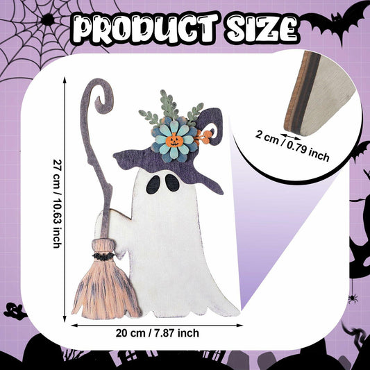 Yousoontic Wooden Halloween Ghost Witch Tabletop Decor 11x7.9in Black White