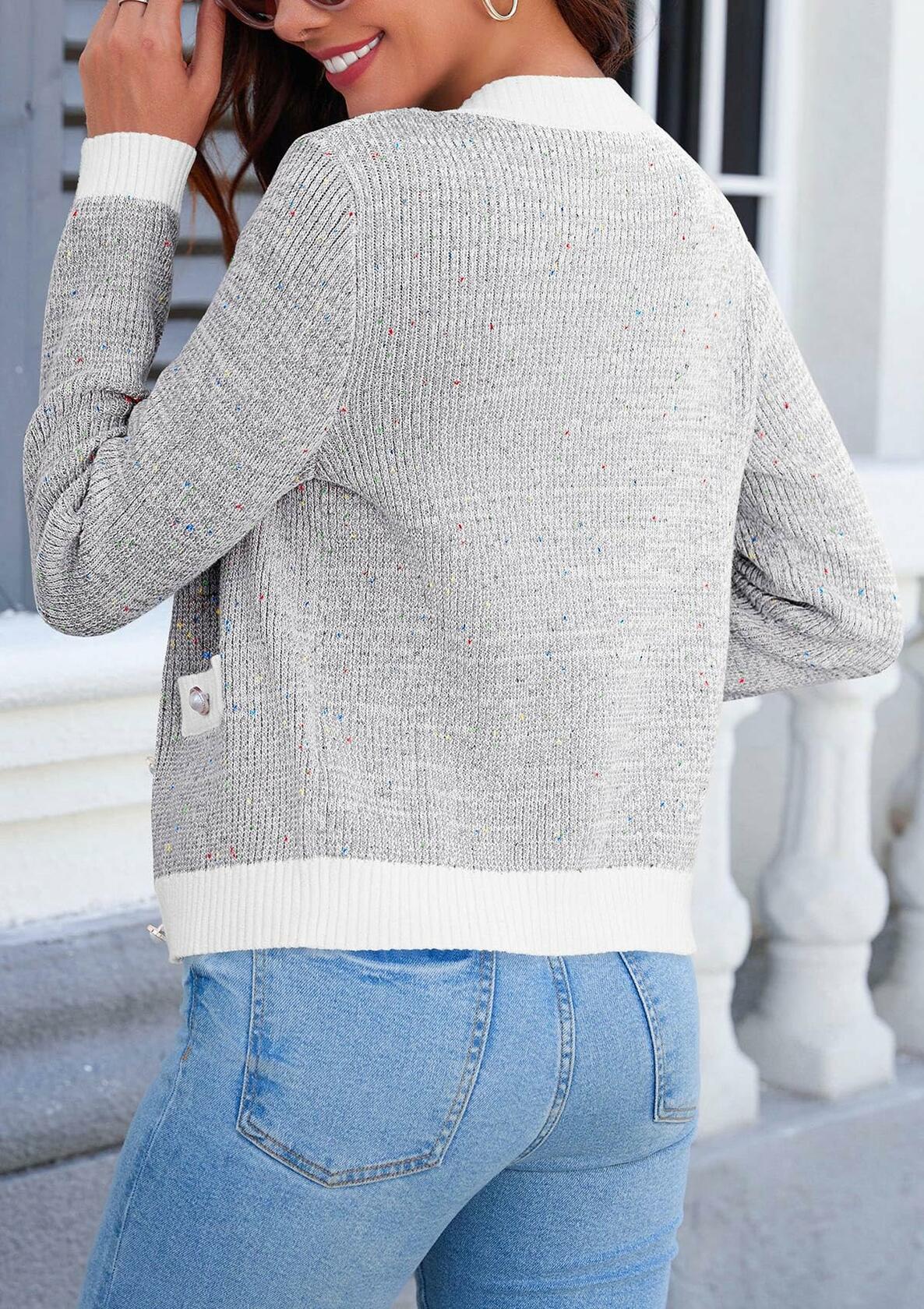 Langwyqu Womens Long Sleeve Button Down Cardigan Sweater Grey Size XL