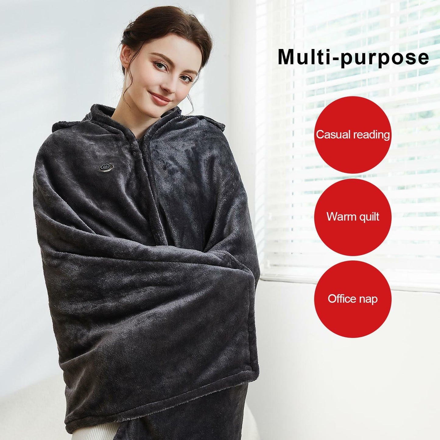 Lailisapex USB Heated Wearable Blanket Shawl Hooded, Portable, 3 Gears