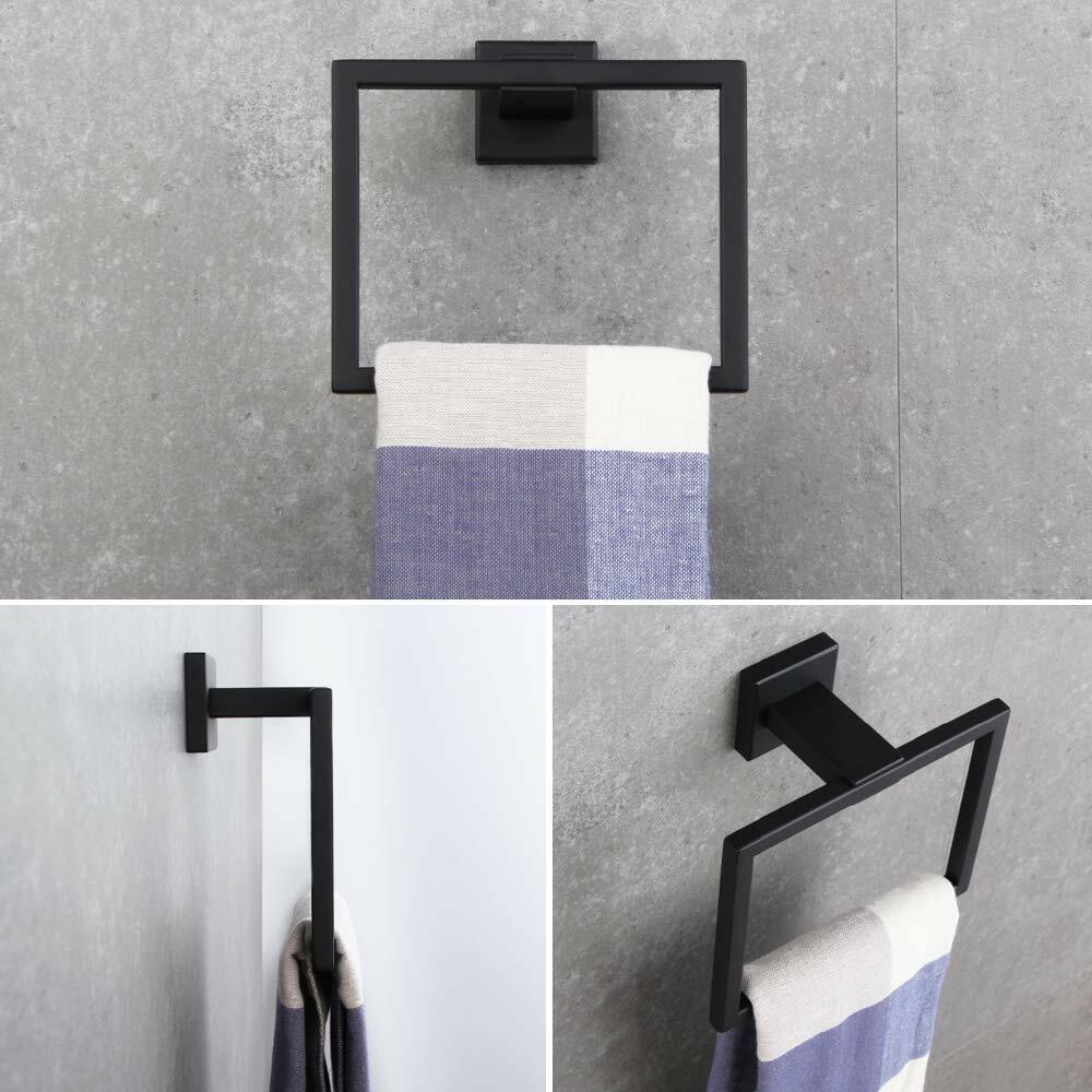 BEIGEEWY Stainless Steel Towel Ring – Wall Mount, Black, Heavy Duty