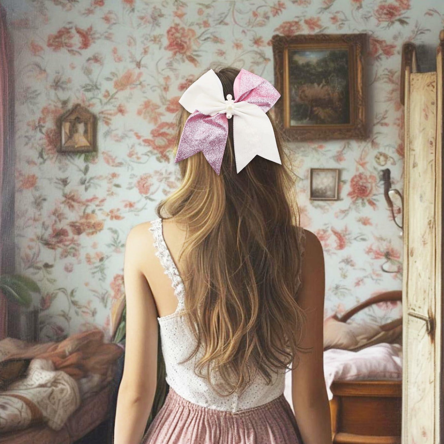 Tiltol 2 PCS Enchanted Witch Hair Bow Clips Pink Green & Pink White