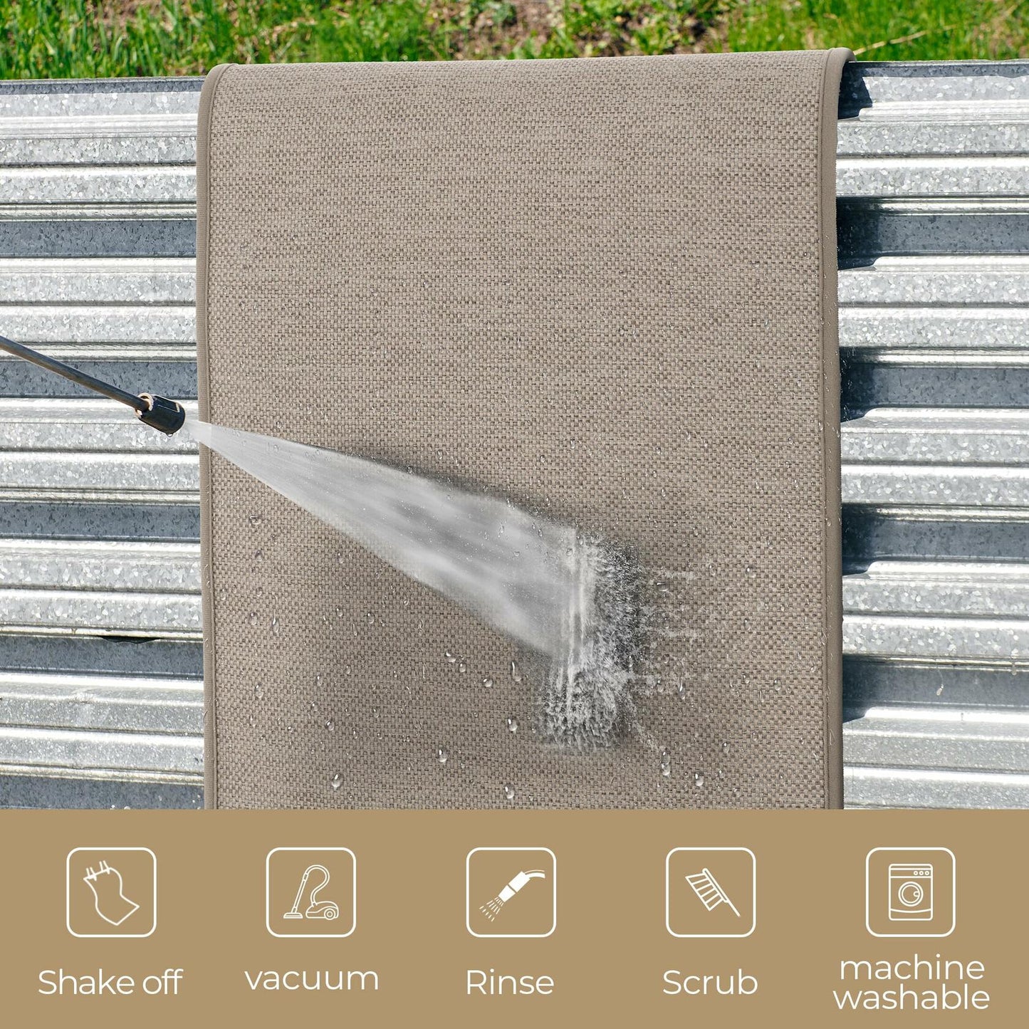 GRANNY SAYS Non-Slip Rubber Door Mat 17x47in Khaki Low Profile Runner