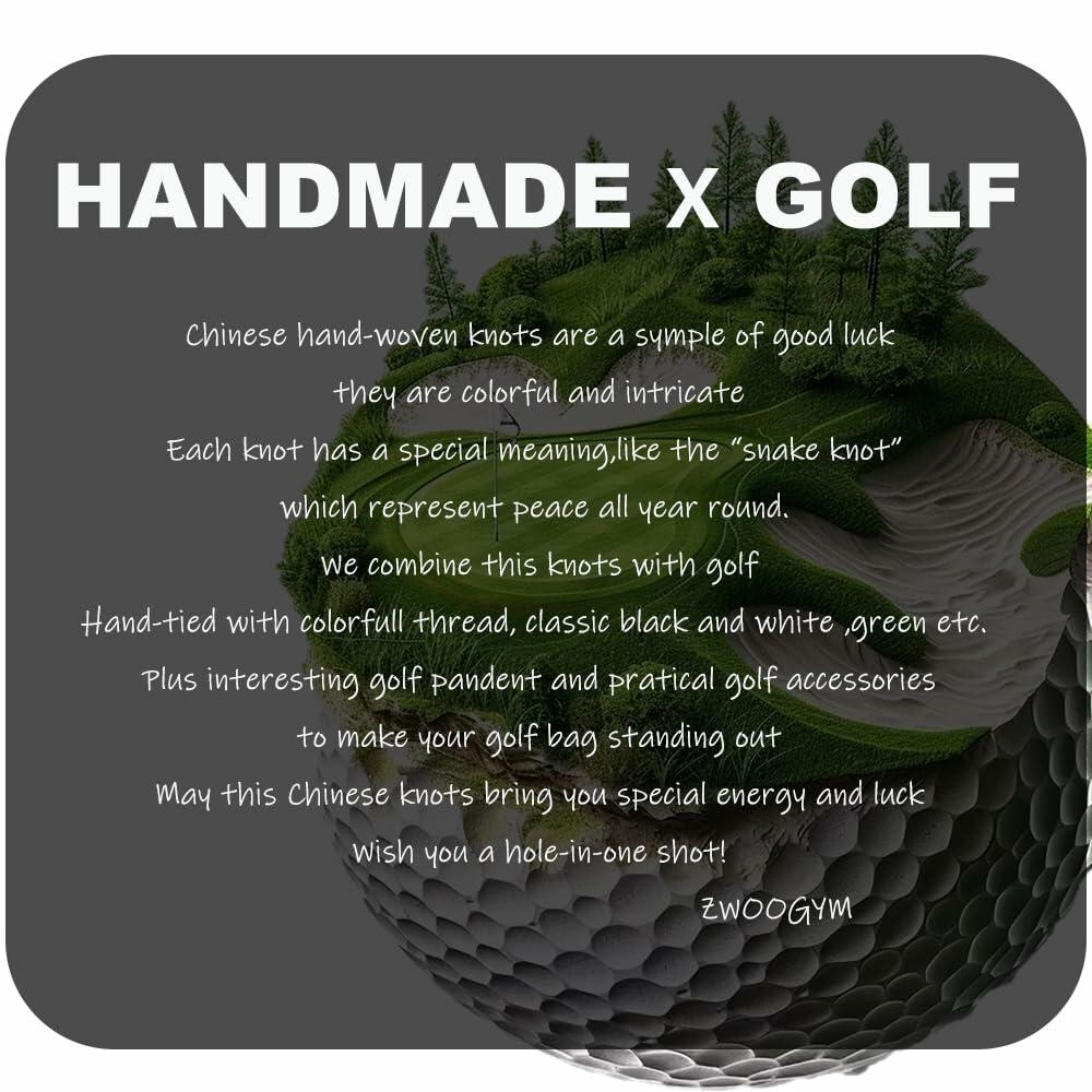 ZWOOGYM Handwoven Knot Charm Golf Club Bag Accessory Black White Green Brown