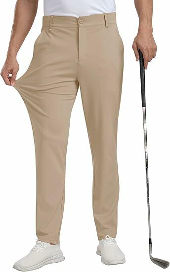 MoFiz Men's Golf Pants Stretch Slim Fit Lightweight Comfy Light Khaki Size 38