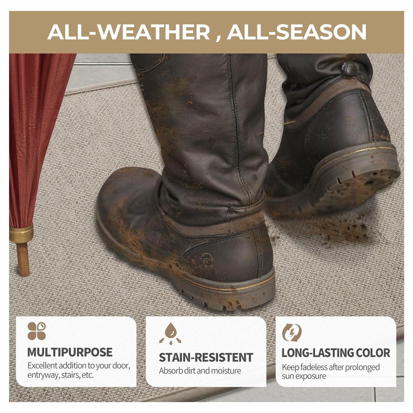 GRANNY SAYS Non-Slip Rubber Door Mat 17x47in Khaki Low Profile Runner