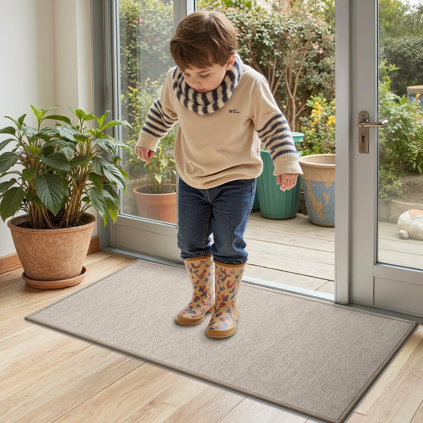 GRANNY SAYS Non-Slip Rubber Door Mat 17x47in Khaki Low Profile Runner