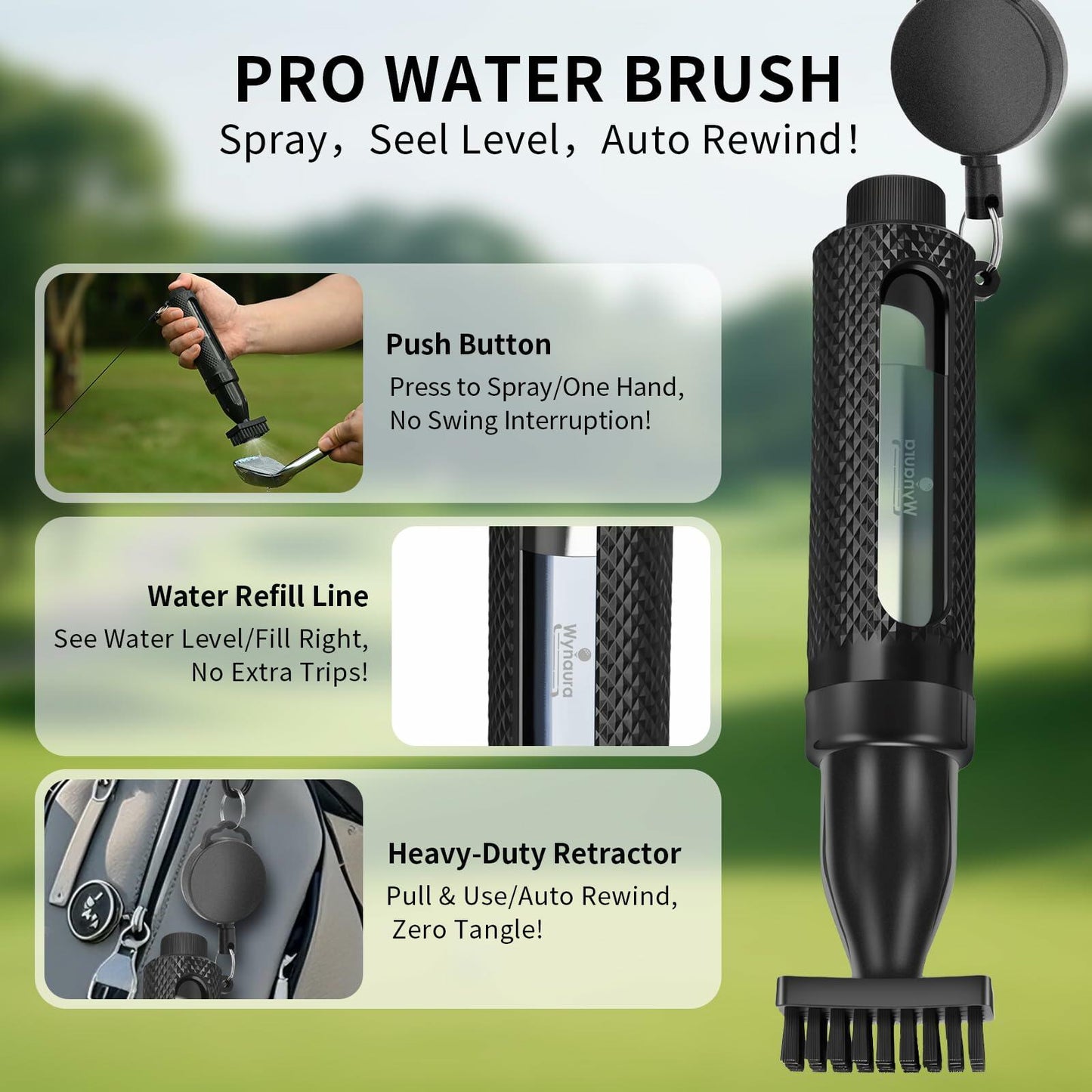 Wynaura Pro Golf Club Cleaner Brush Set with Groove Sharpener & Towel Black