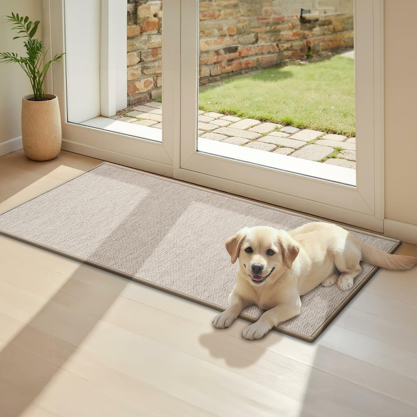 GRANNY SAYS Non-Slip Rubber Door Mat 17x47in Khaki Low Profile Runner