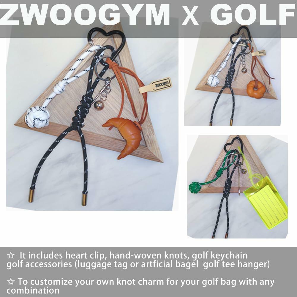 ZWOOGYM Handwoven Knot Charm Golf Club Bag Accessory Black White Green Brown
