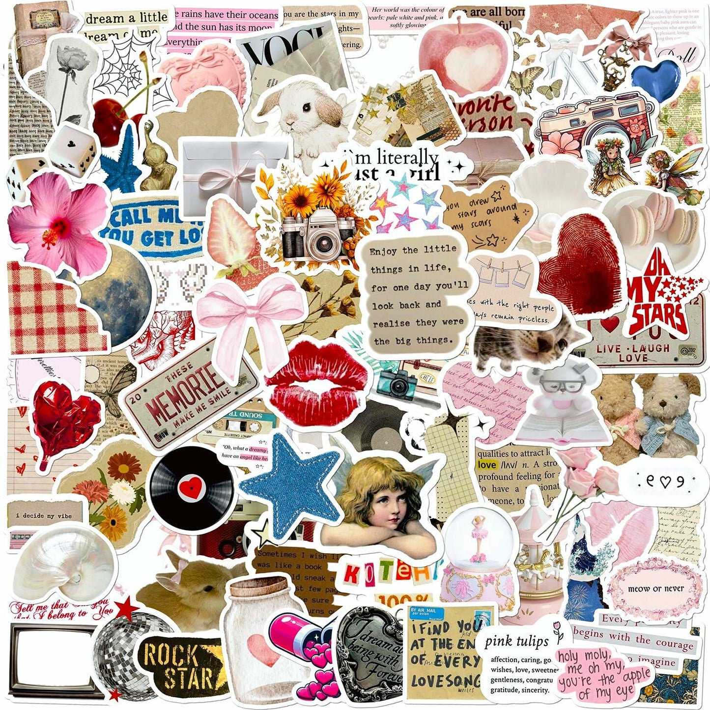 Scrapbook Stickers Vinyl Waterproof 100 PCS Multi-use Colorful Decals