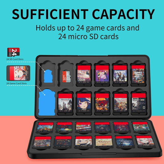 Switch Game Case Holder 24 Cartridge Slots 24 Micro SD Storage Slim Portable