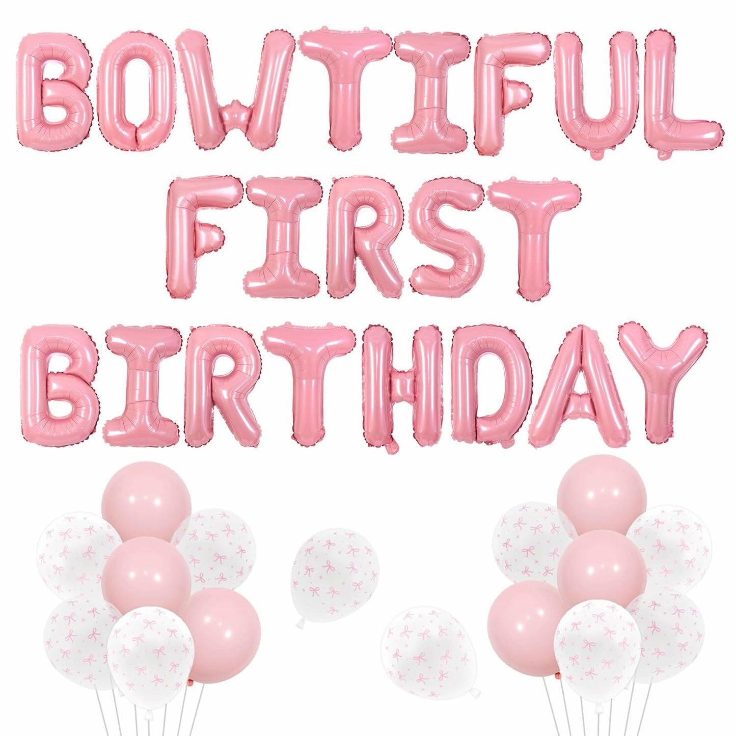 Pink Bow 1st Birthday Balloons Kit Girls Party Supplies Foil Latex Decor