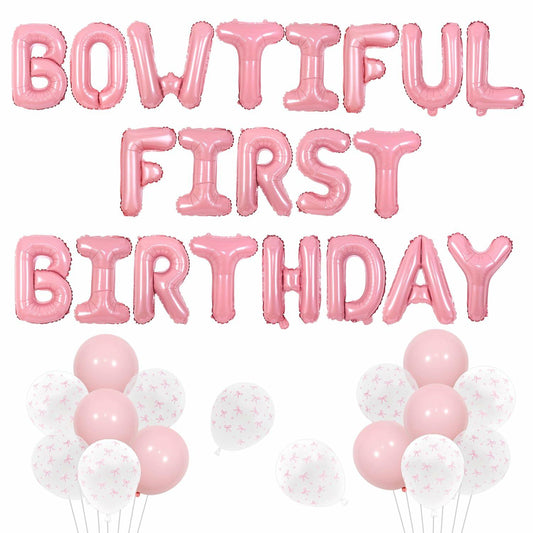 Pink Bow 1st Birthday Balloons Kit Girls Party Supplies Foil Latex Decor